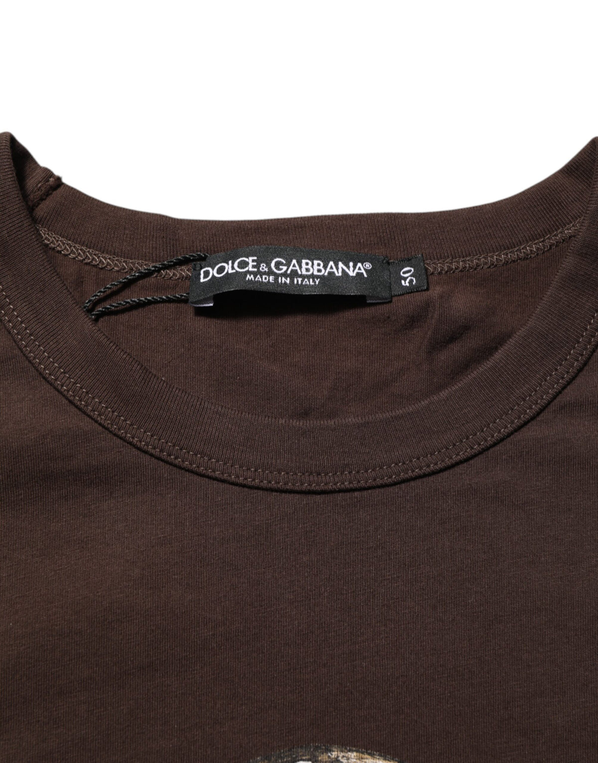 Pre-Owned Dolce & Gabbana Brown Coin Laurel Print Men Crew Neck T-shirt - Very Good