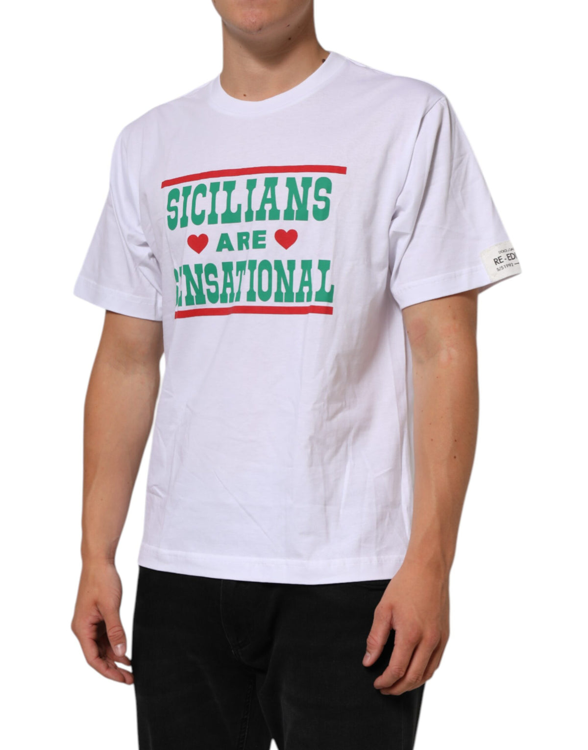New Dolce & Gabbana White Graphic Print Cotton Crew Neck T-shirt