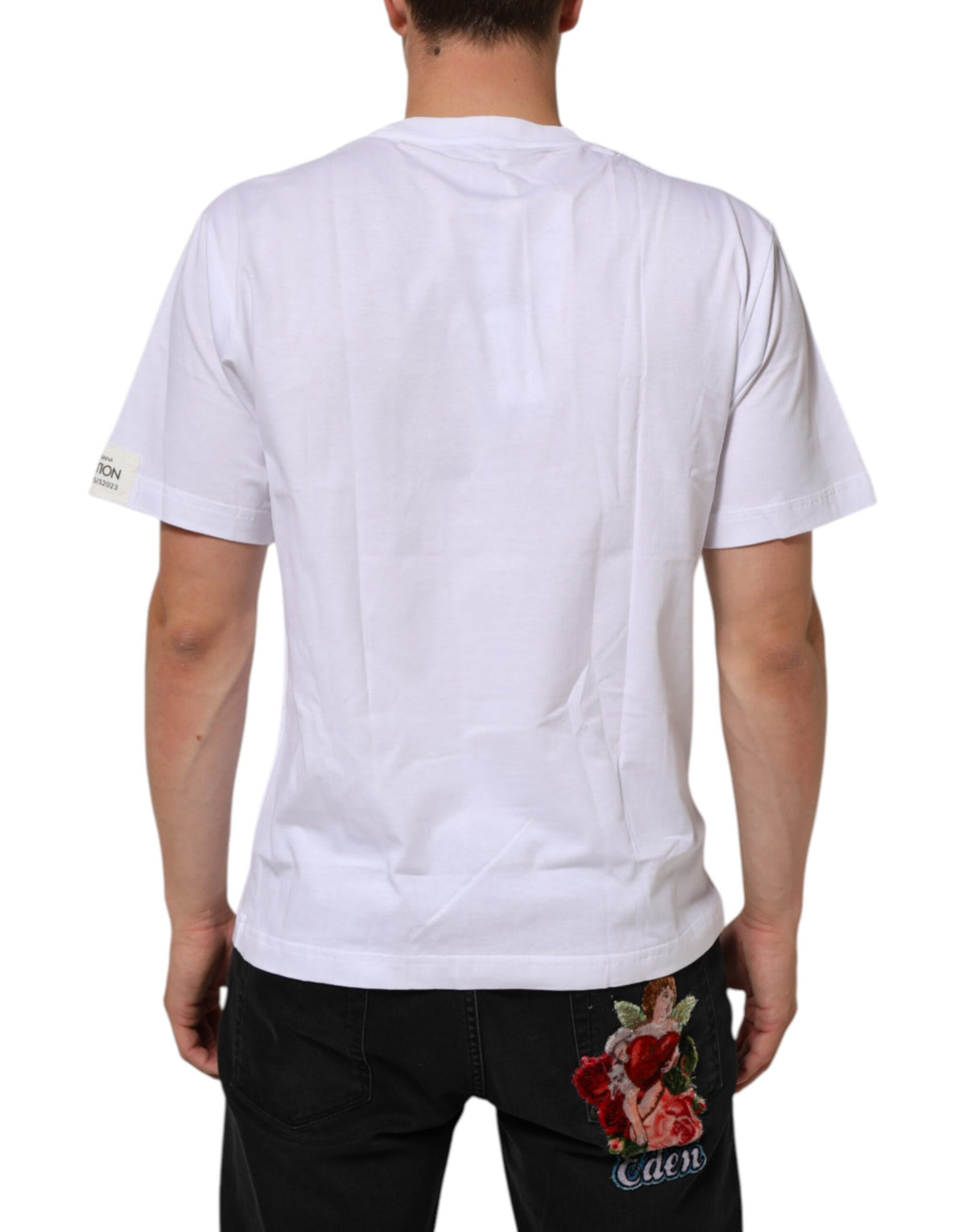 New Dolce & Gabbana White Graphic Print Cotton Crew Neck T-shirt