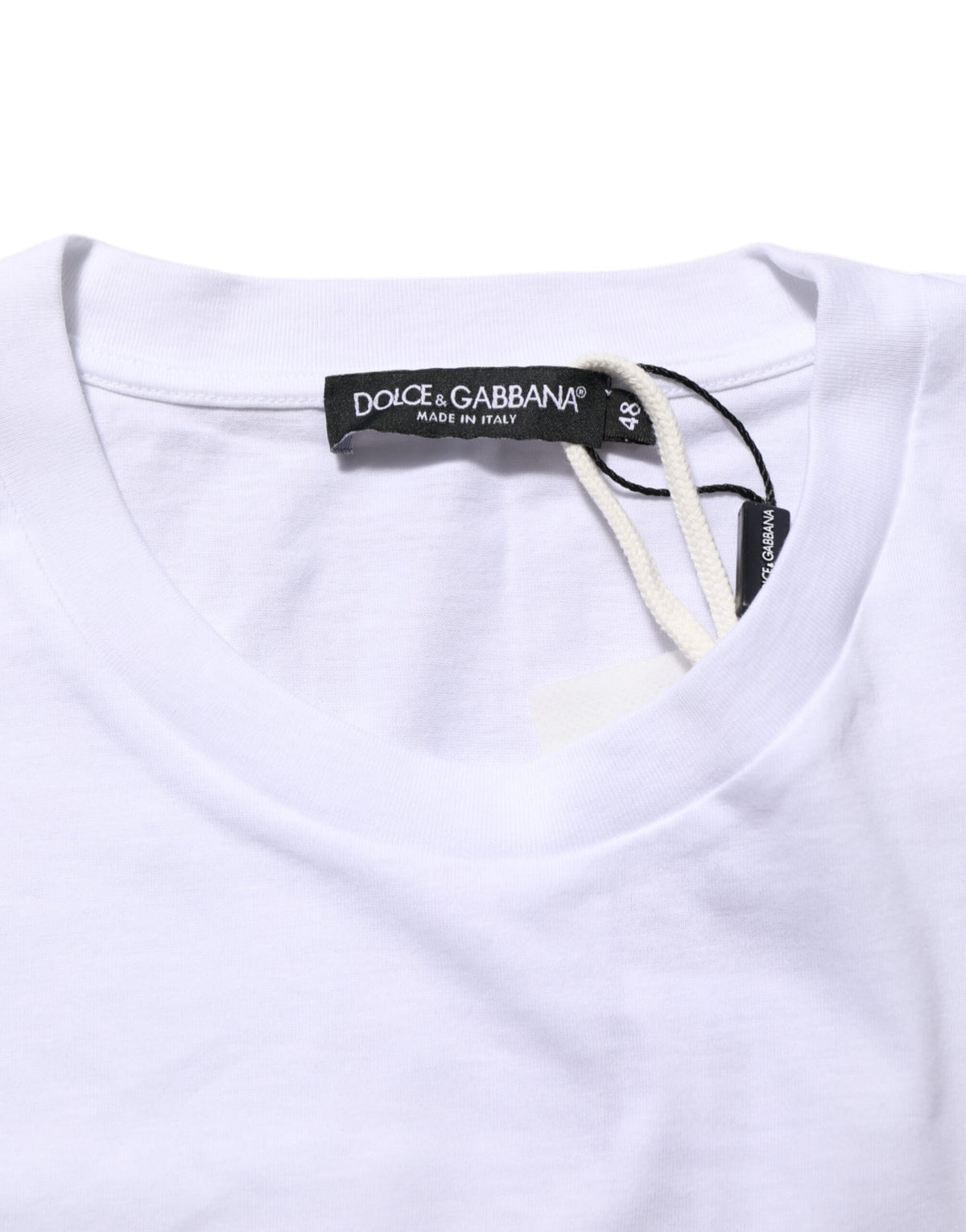 New Dolce & Gabbana White Graphic Print Cotton Crew Neck T-shirt