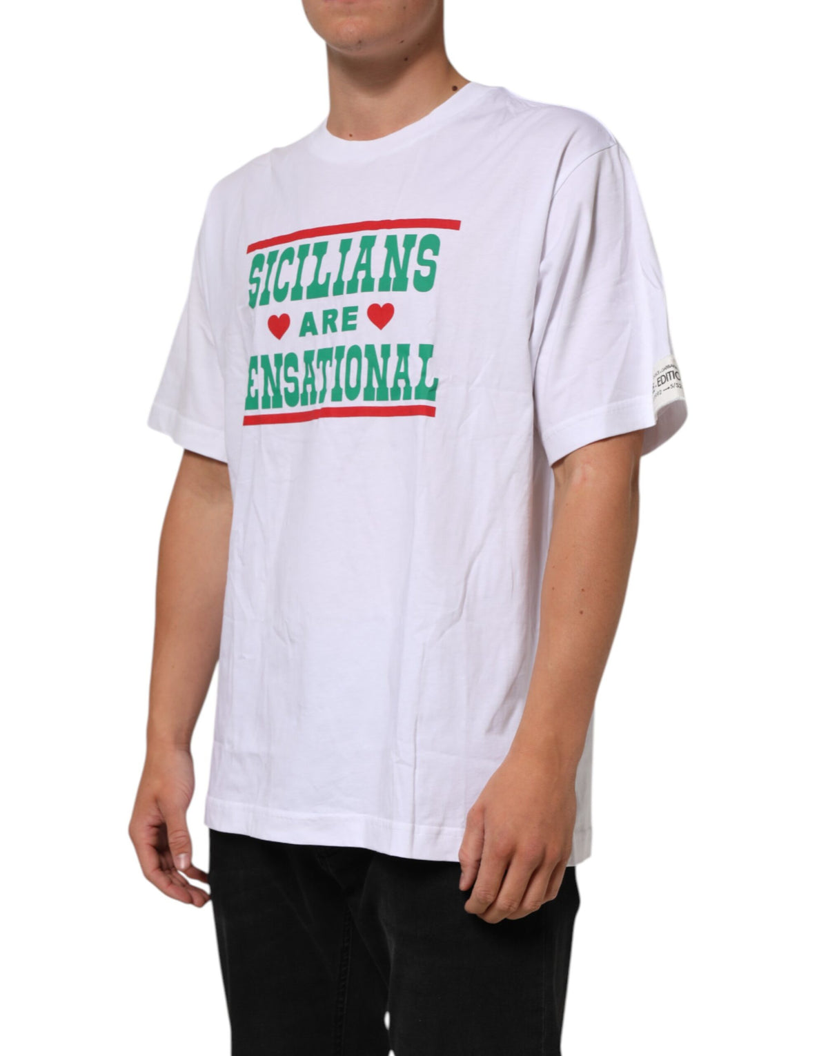 New Dolce & Gabbana White Graphic Print Cotton Crew Neck T-shirt