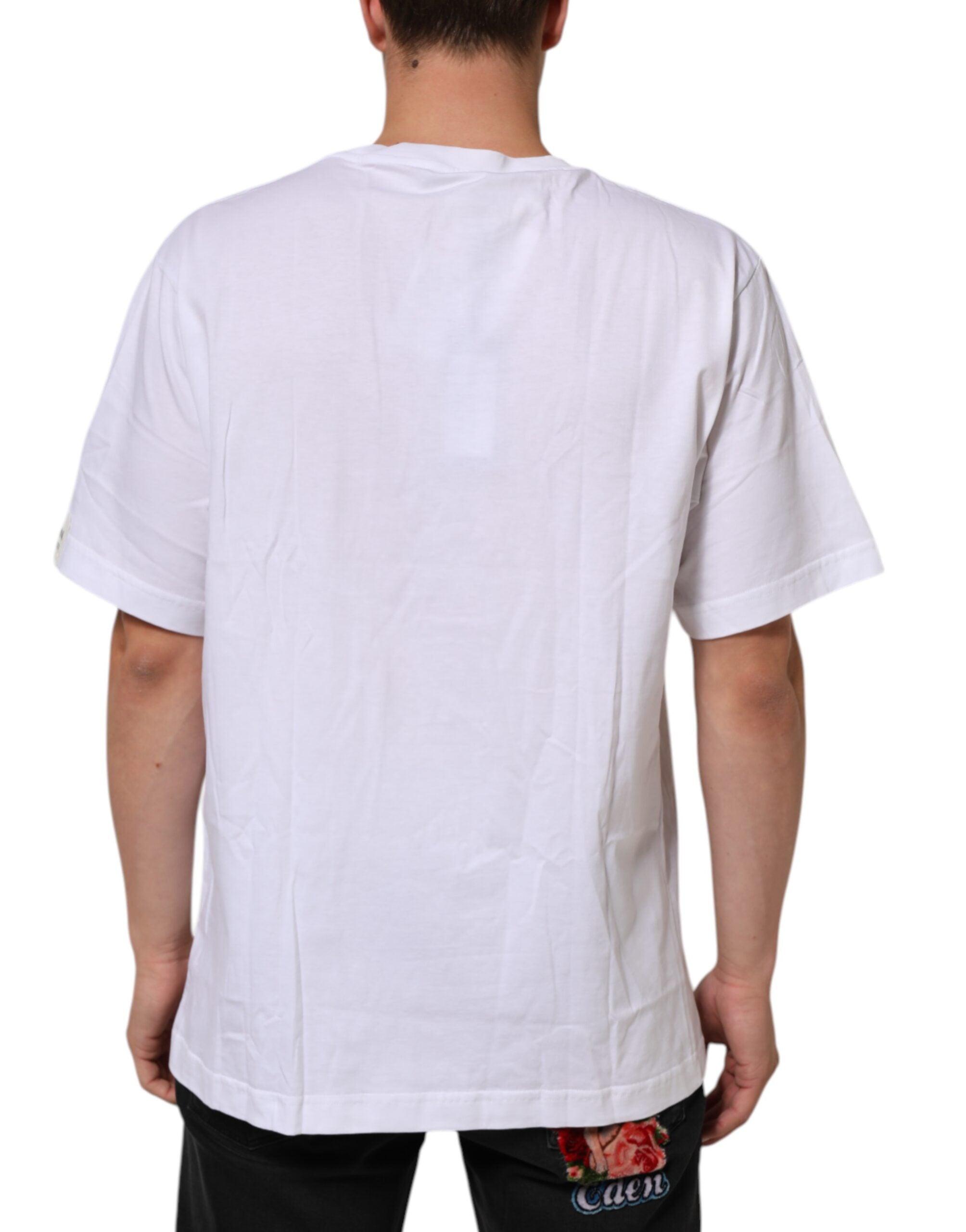 New Dolce & Gabbana White Graphic Print Cotton Crew Neck T-shirt