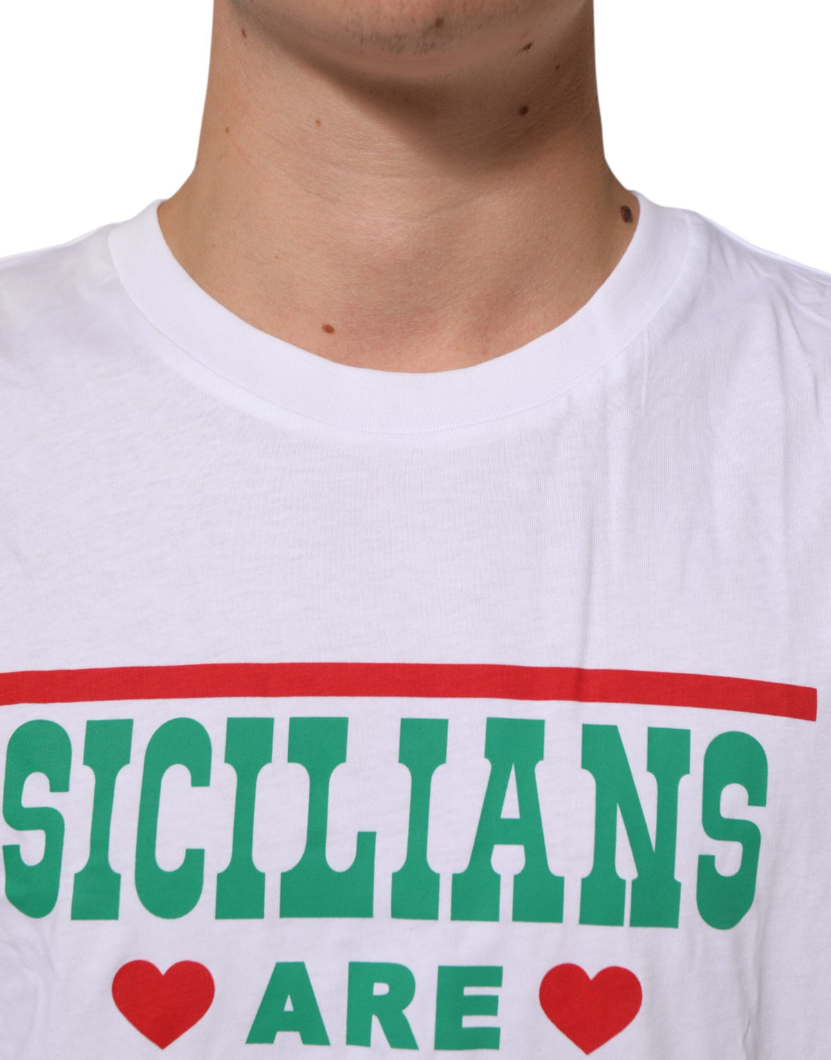 New Dolce & Gabbana White Graphic Print Cotton Crew Neck T-shirt