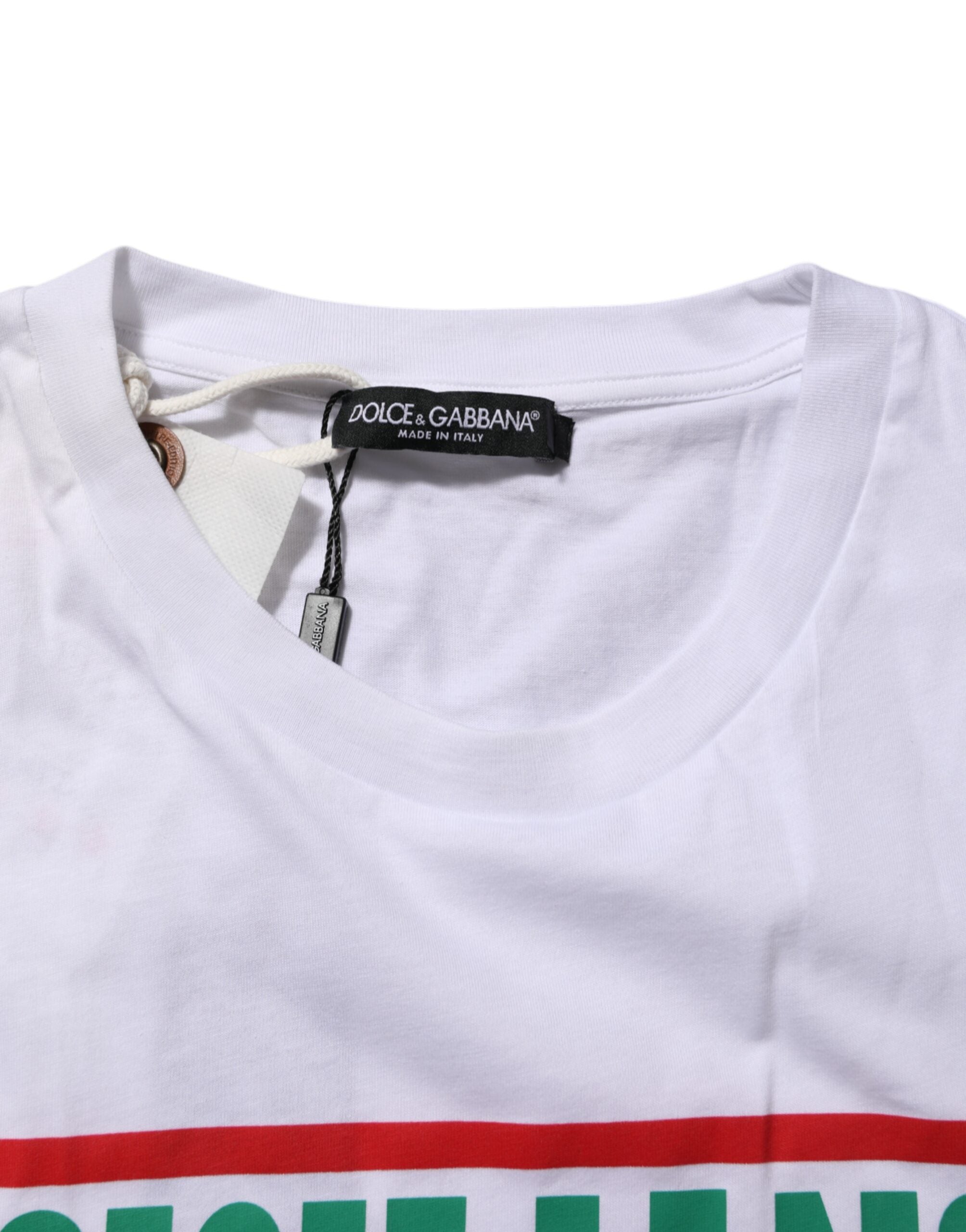 New Dolce & Gabbana White Graphic Print Cotton Crew Neck T-shirt