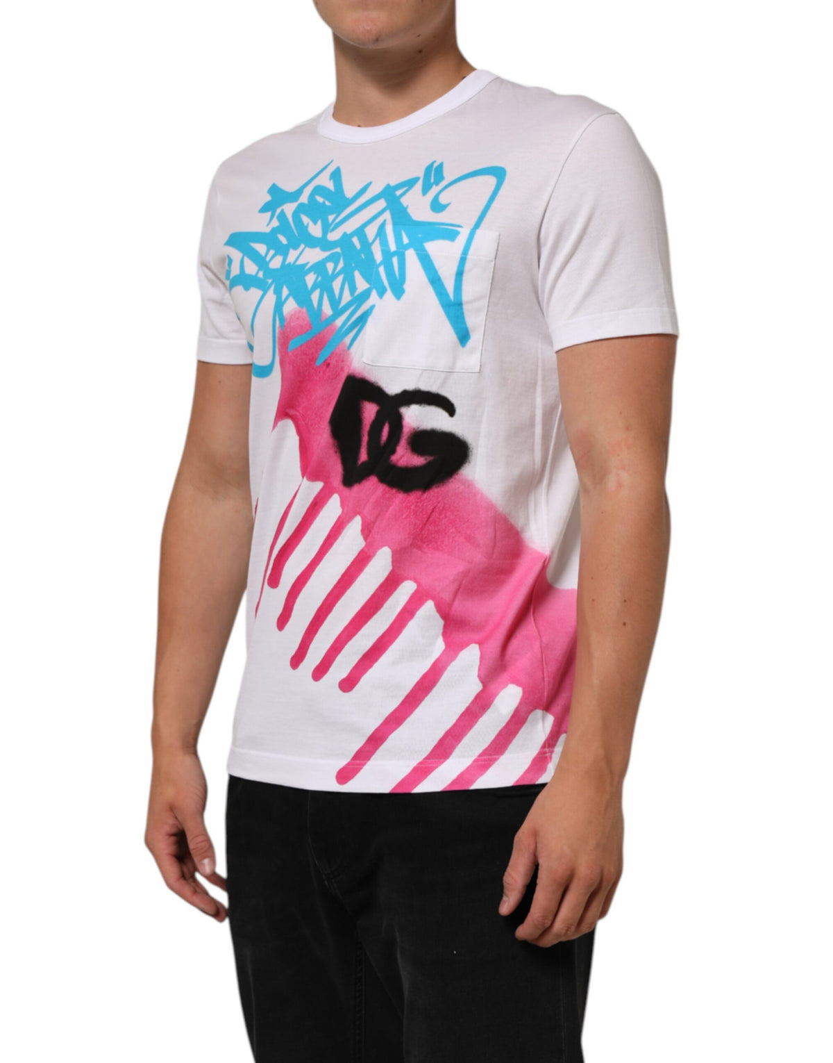 New Dolce & Gabbana White Graphic Print Cotton Crew Neck T-shirt