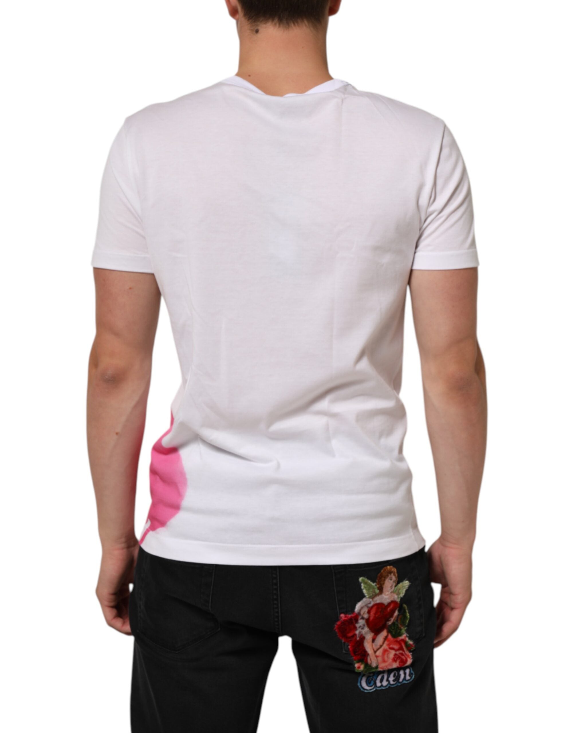 New Dolce & Gabbana White Graphic Print Cotton Crew Neck T-shirt