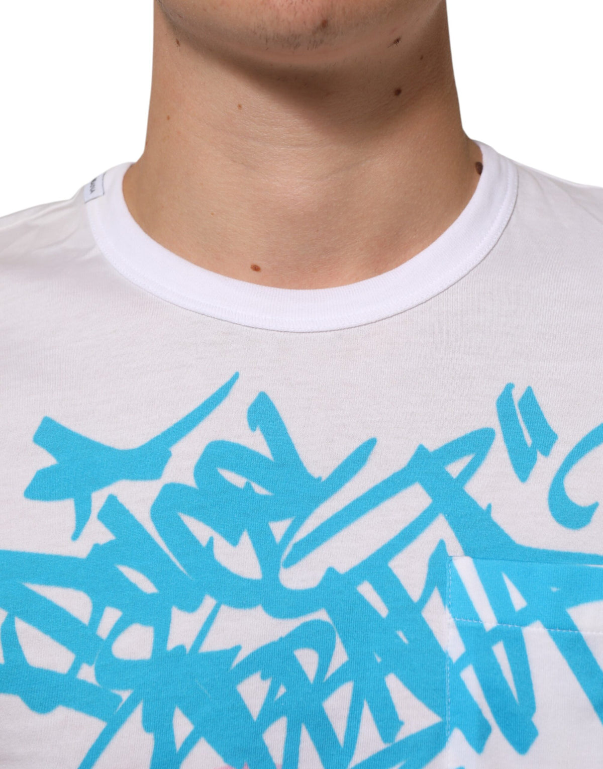 New Dolce & Gabbana White Graphic Print Cotton Crew Neck T-shirt