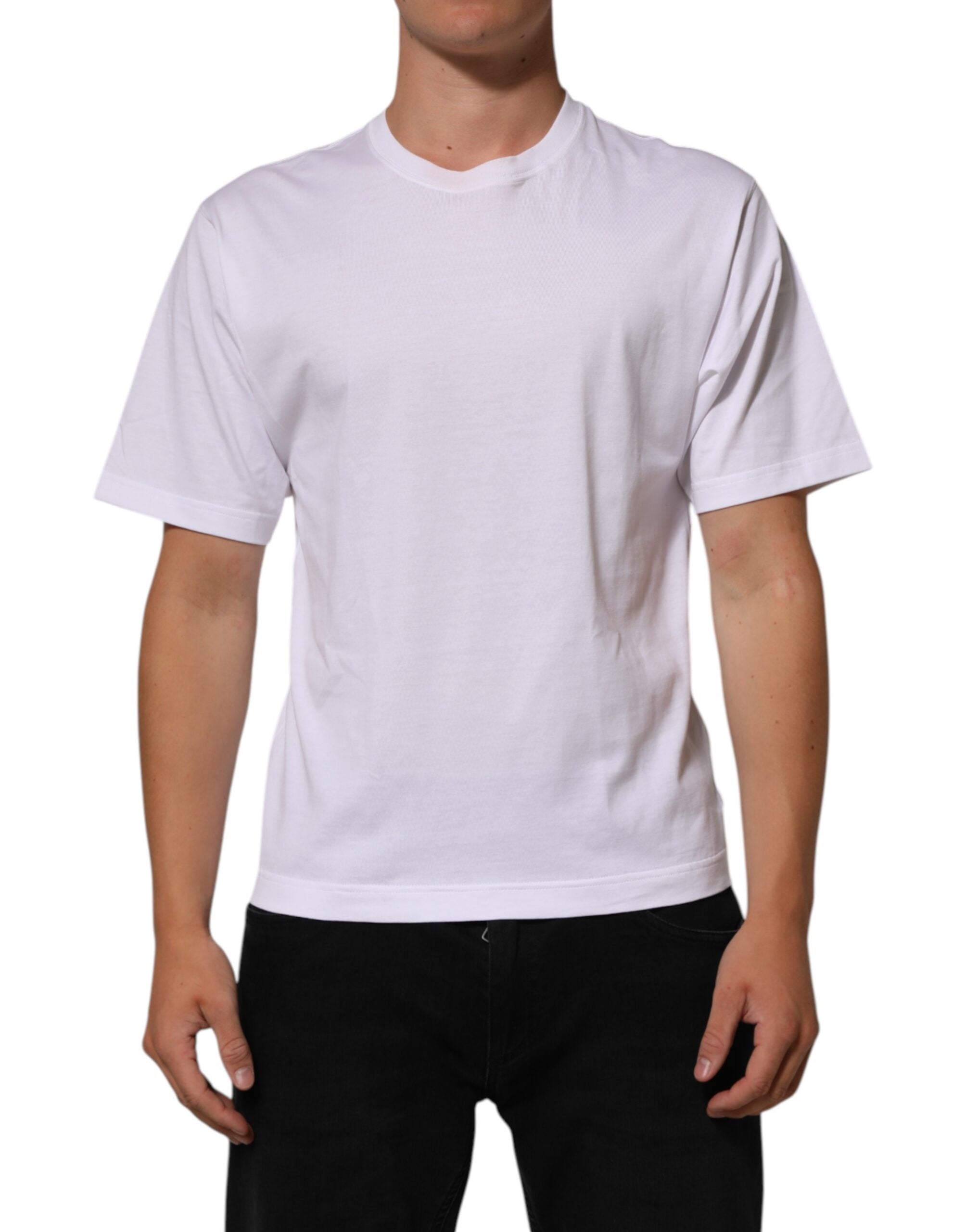 Dolce & Gabbana White Angel Print Cotton Men Crew Neck T-shirt