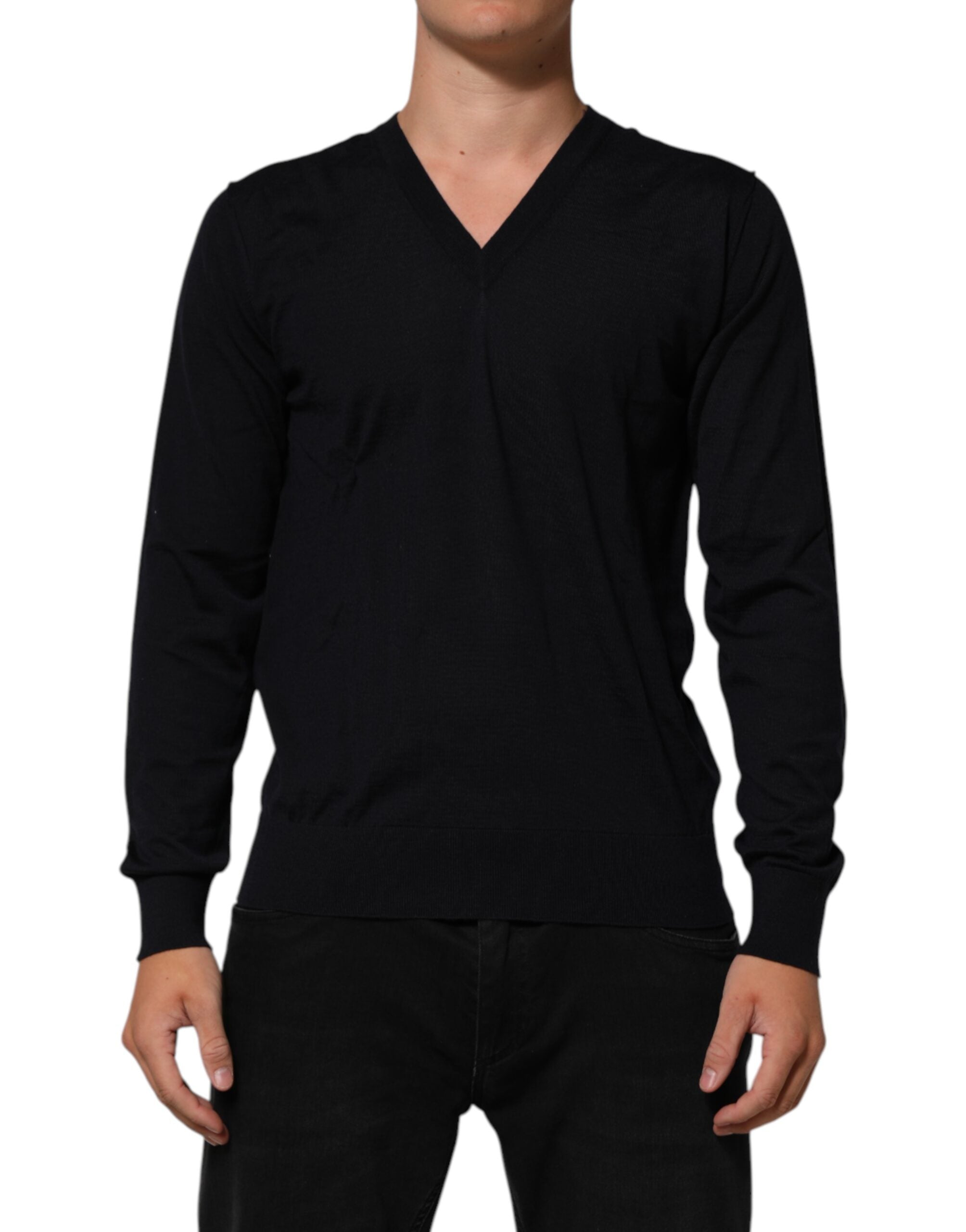 Dolce & Gabbana Black Cashmere Knit V-Neck Pullover Sweater