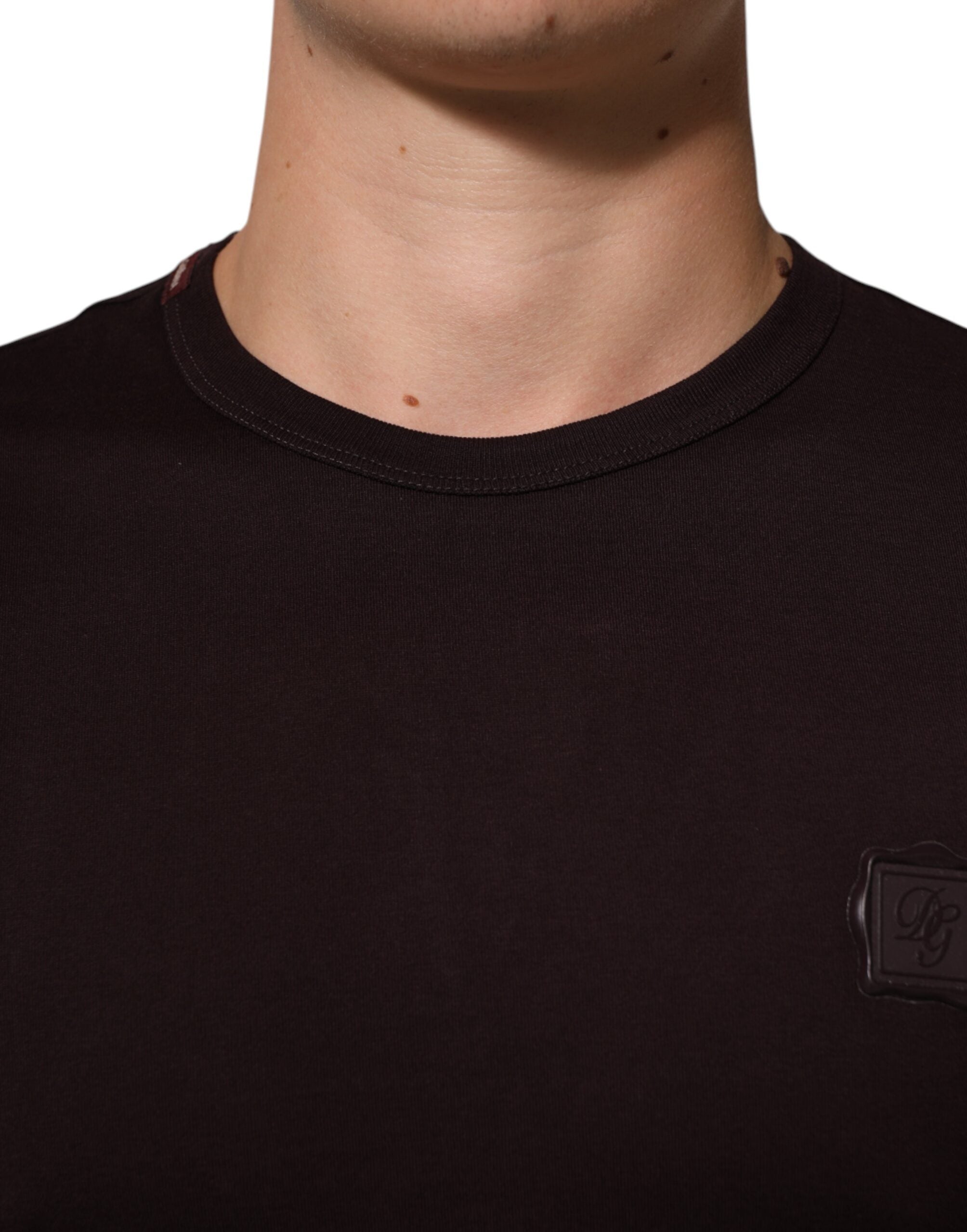 New Dolce & Gabbana Brown Logo Plaque Cotton Crew Neck T-shirt