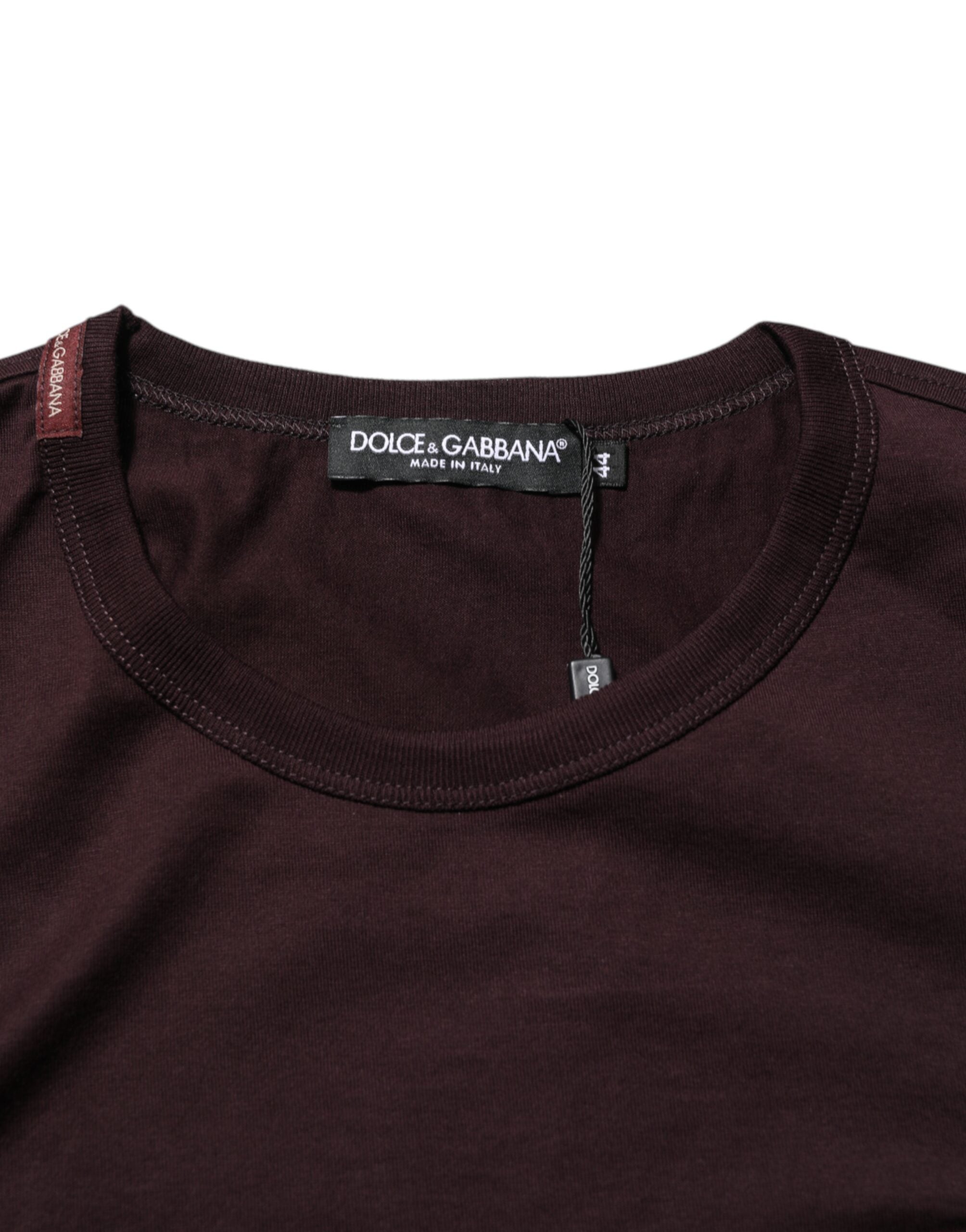 New Dolce & Gabbana Brown Logo Plaque Cotton Crew Neck T-shirt