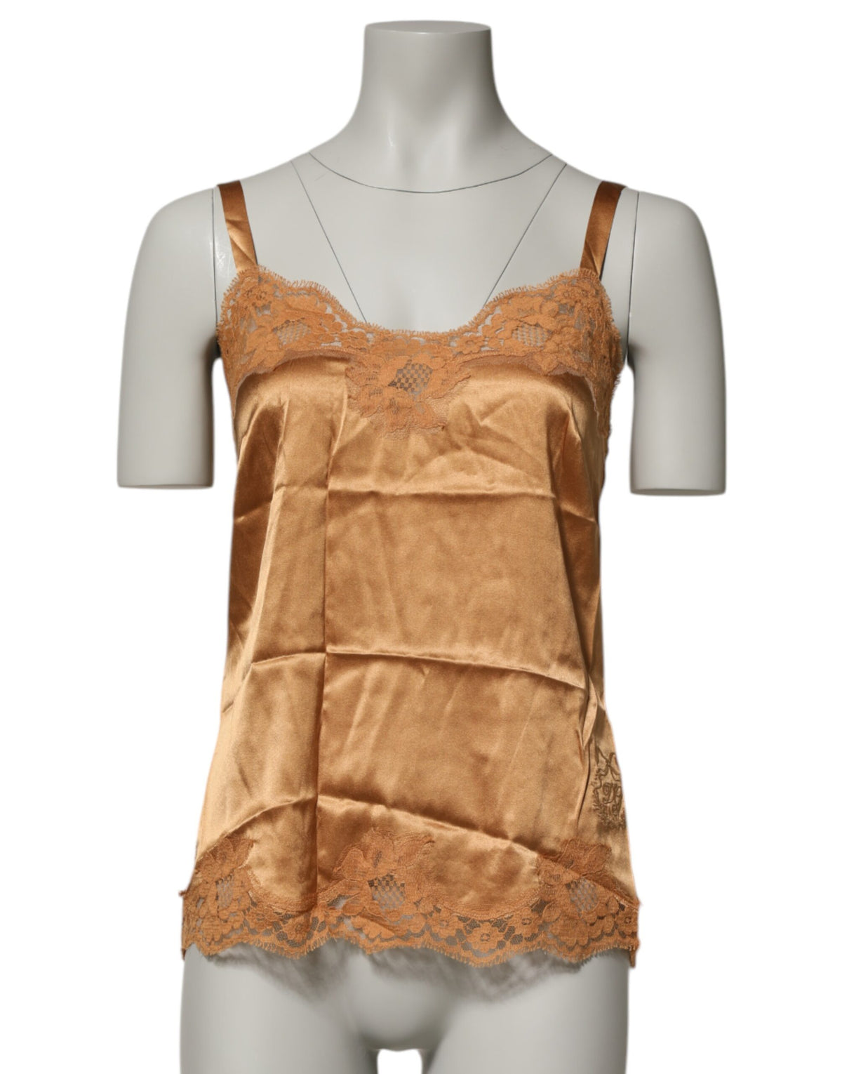 New Dolce & Gabbana Brown Floral Lace Silk Satin Tank Lingerie Underwear