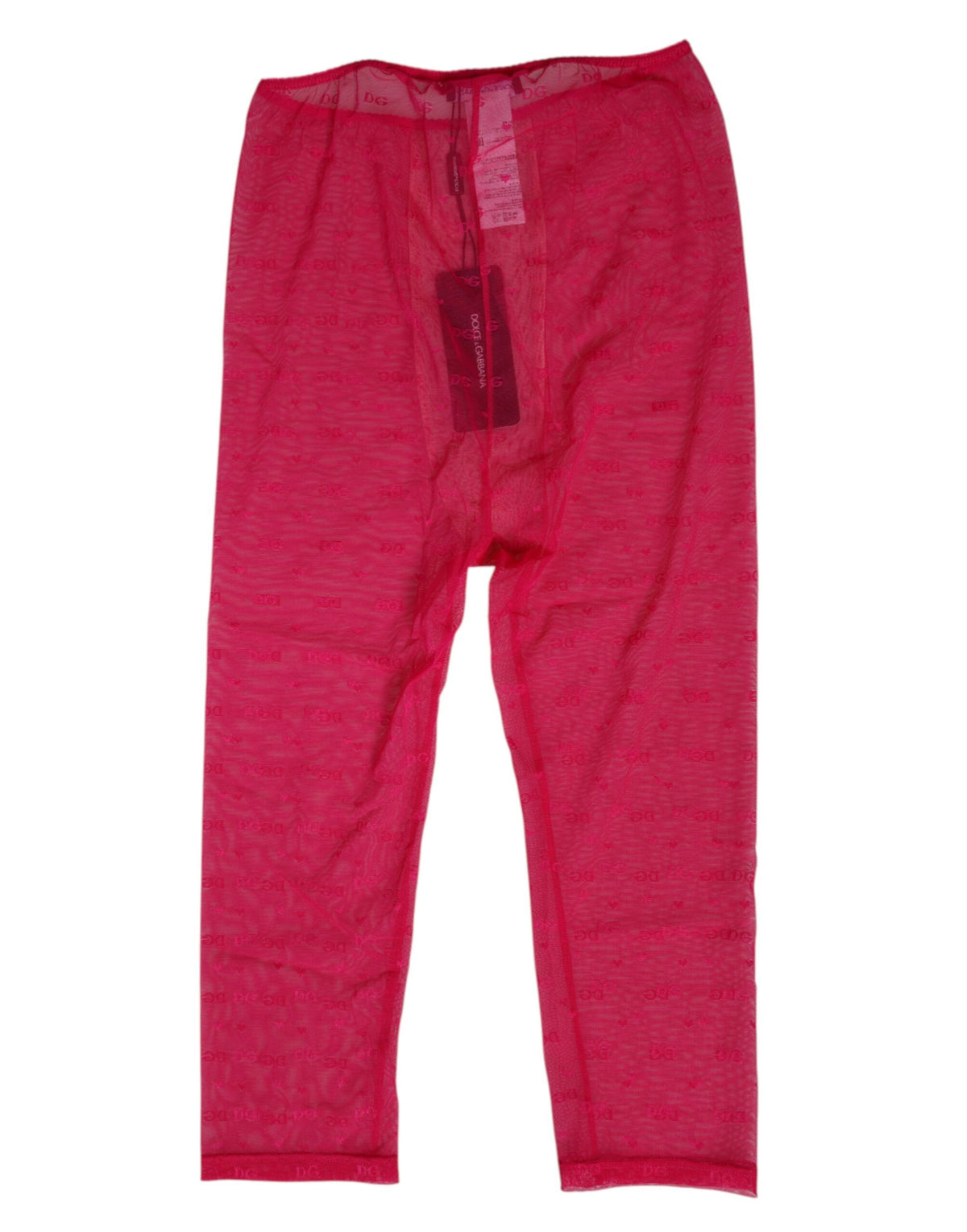New Dolce & Gabbana Fuchsia Logo Lace Tight Midi Trousers Underwear