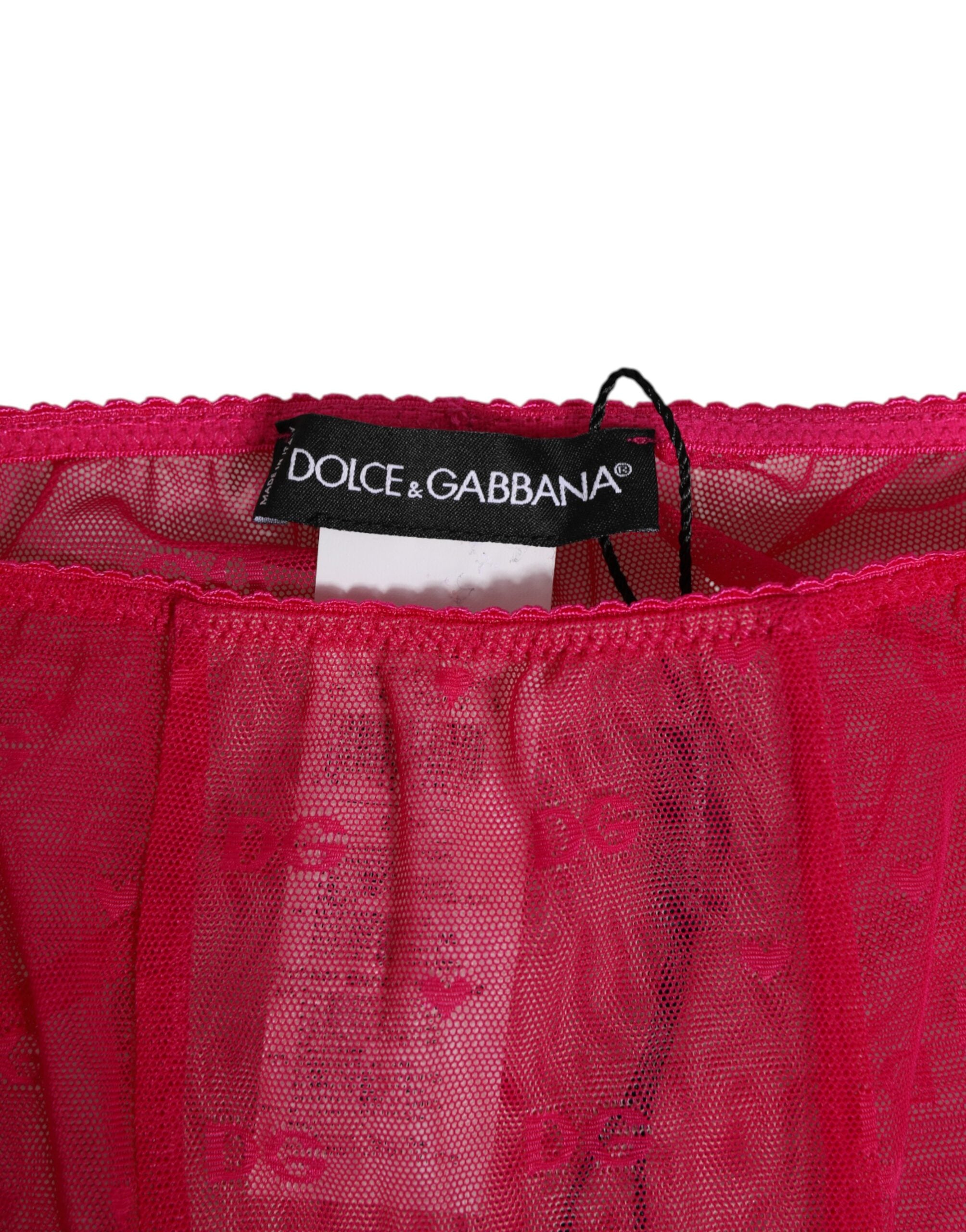 New Dolce & Gabbana Fuchsia Logo Lace Tight Midi Trousers Underwear