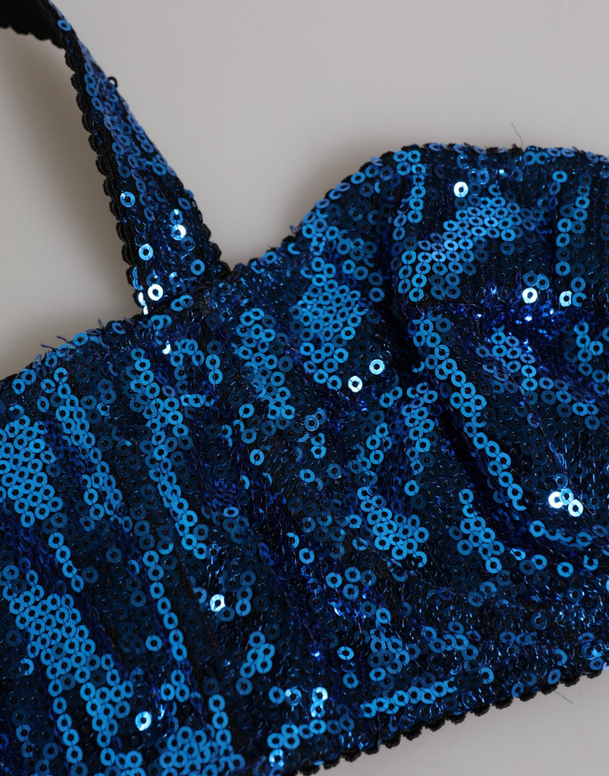 New Dolce & Gabbana Blue Sequin Embellished Balconnet Bra Underwear