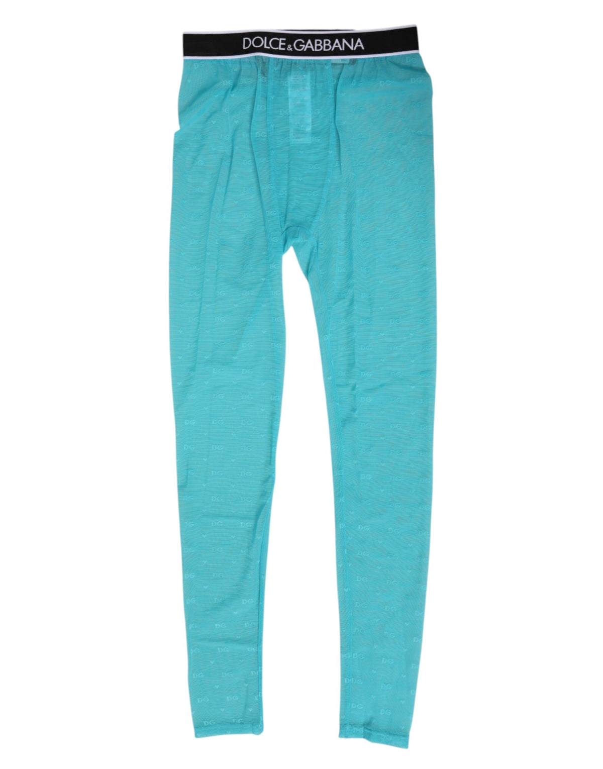 New Dolce & Gabbana Light Blue Nylon Logo Lace Leggings Pants Underwear