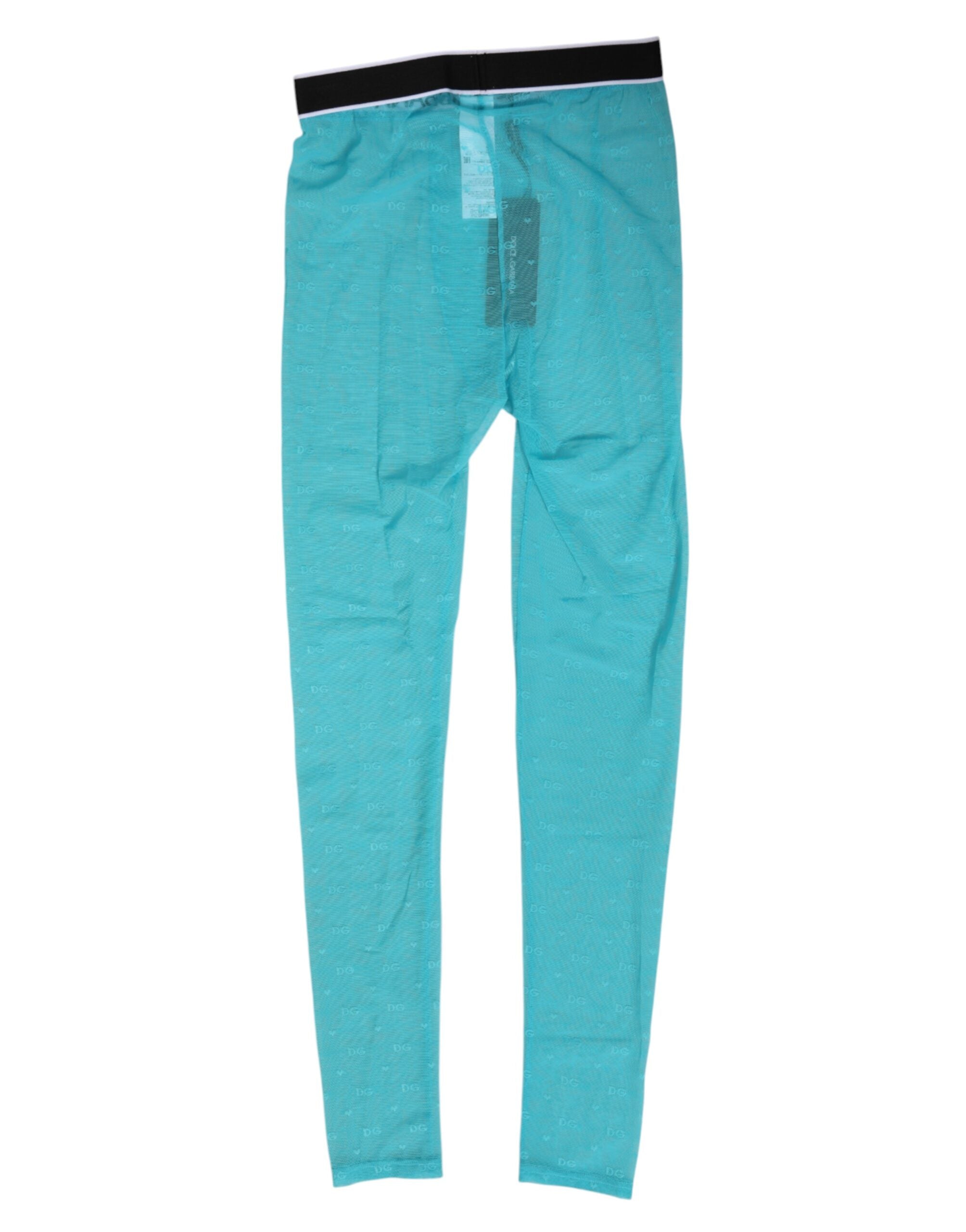 New Dolce & Gabbana Light Blue Nylon Logo Lace Leggings Pants Underwear