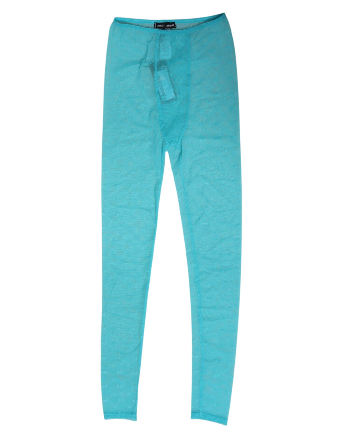 New Dolce & Gabbana Light Blue Nylon Logo Lace Leggings Pants Underwear