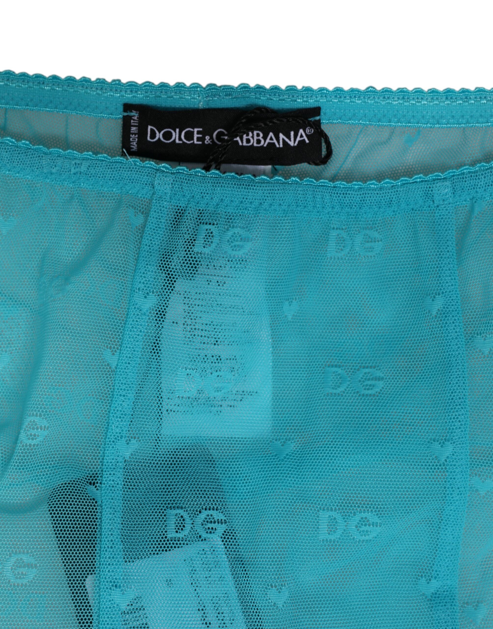 New Dolce & Gabbana Light Blue Nylon Logo Lace Leggings Pants Underwear