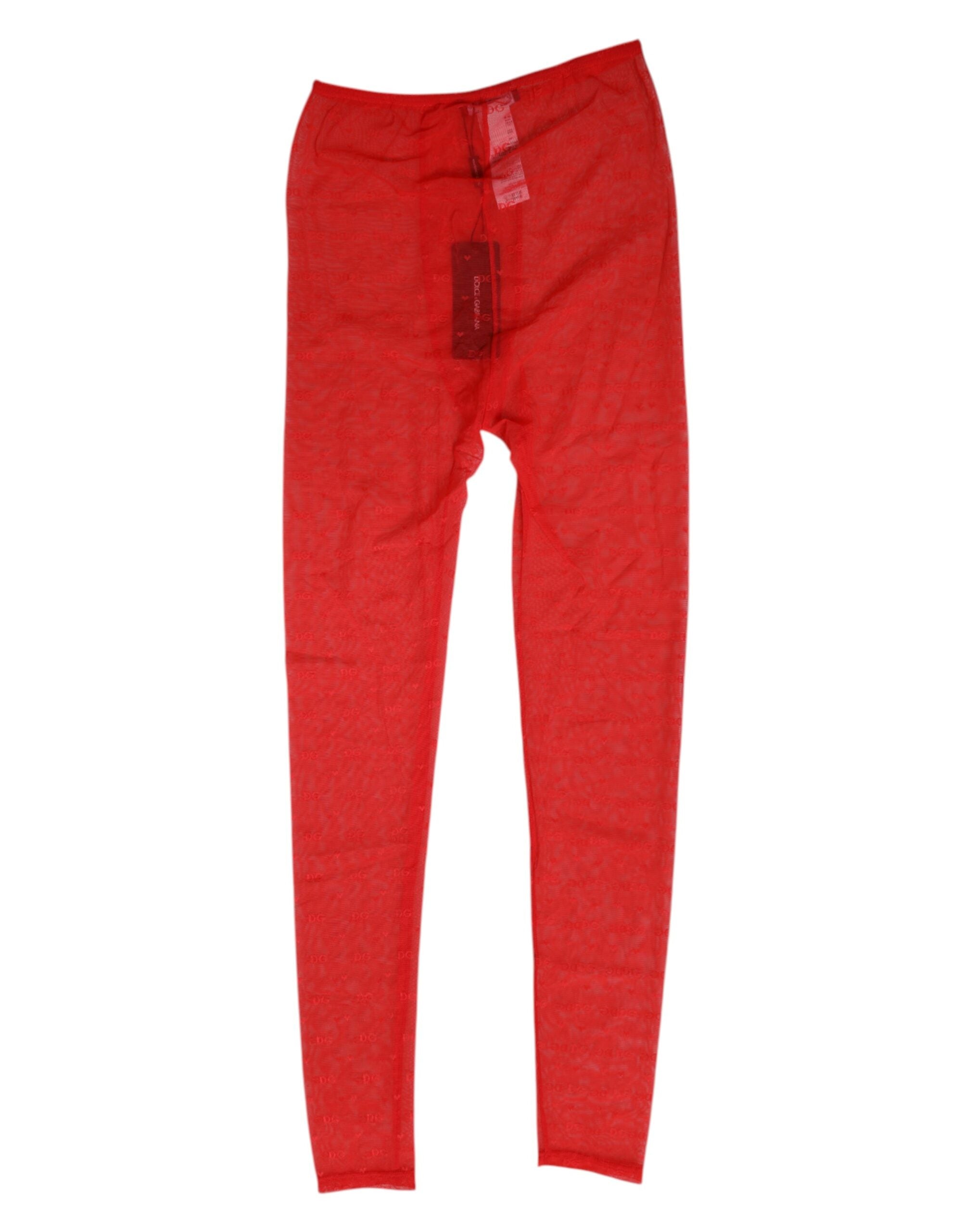 New Dolce & Gabbana Red Nylon Logo Lace Leggings Pants Underwear
