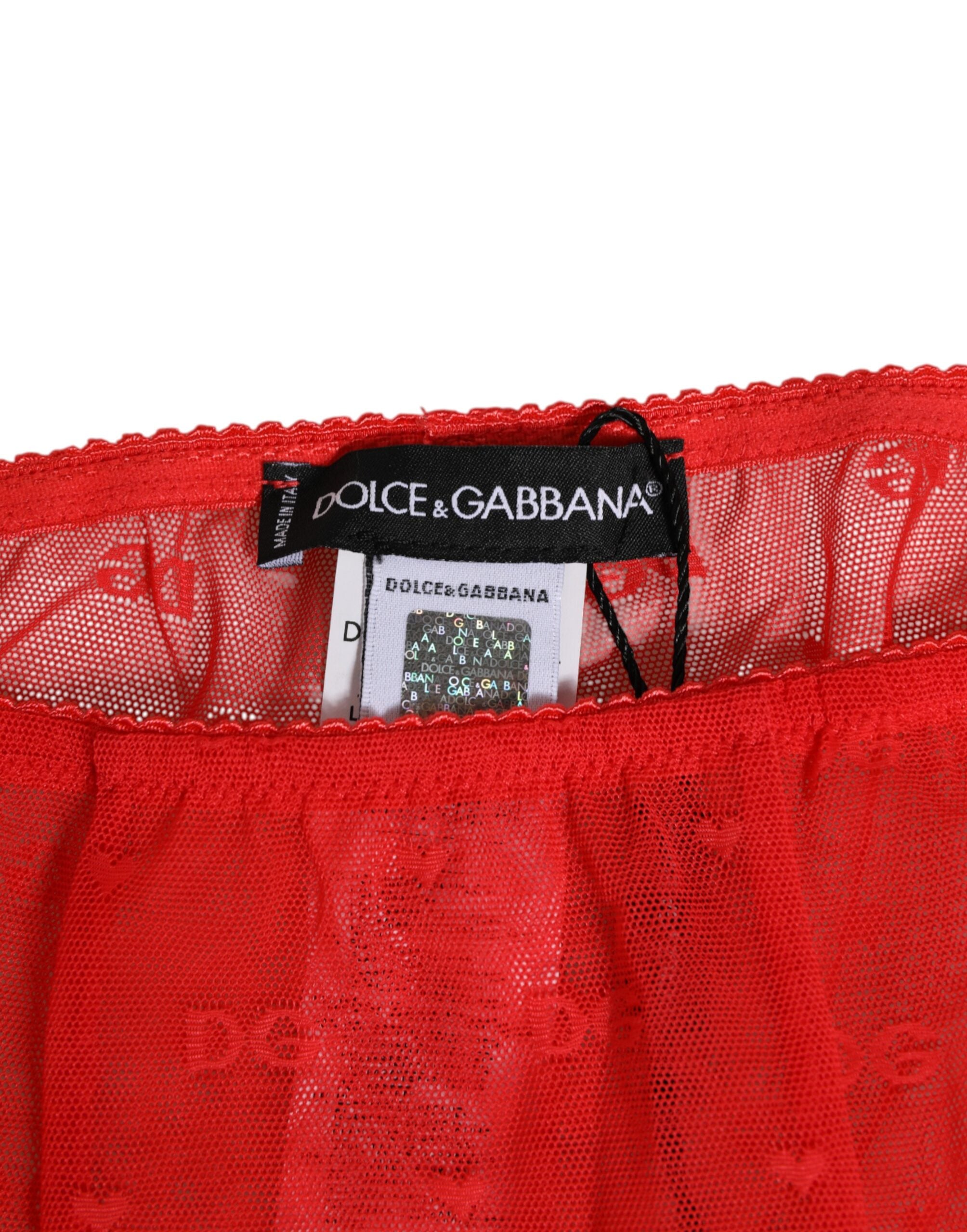 New Dolce & Gabbana Red Nylon Logo Lace Leggings Pants Underwear