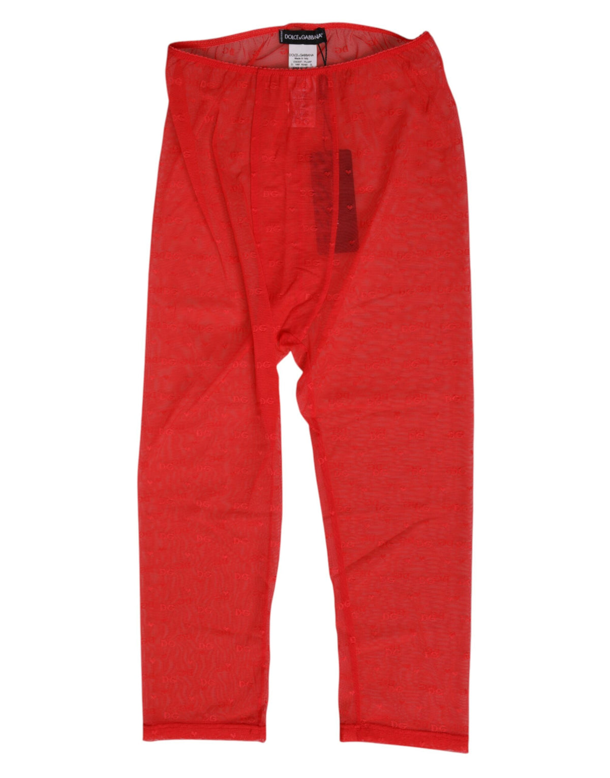 New Dolce & Gabbana Red Logo Lace Tight Midi Trousers Underwear