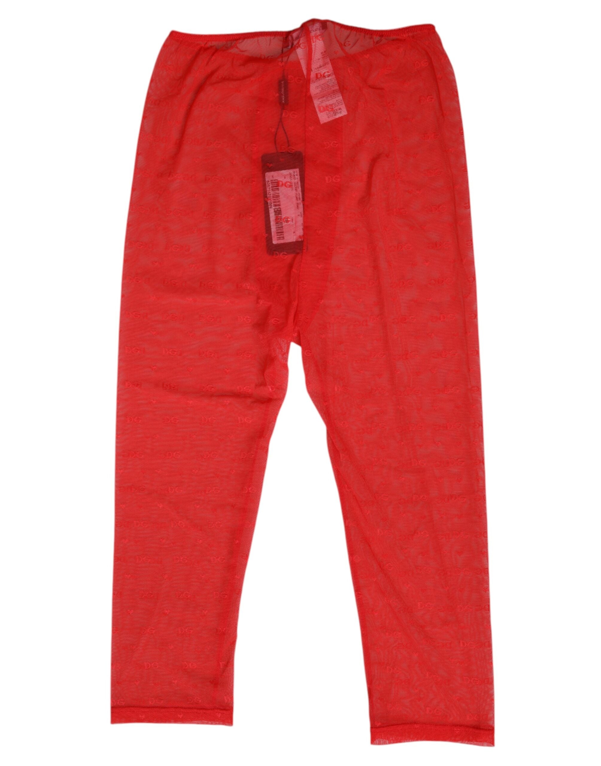 New Dolce & Gabbana Red Logo Lace Tight Midi Trousers Underwear