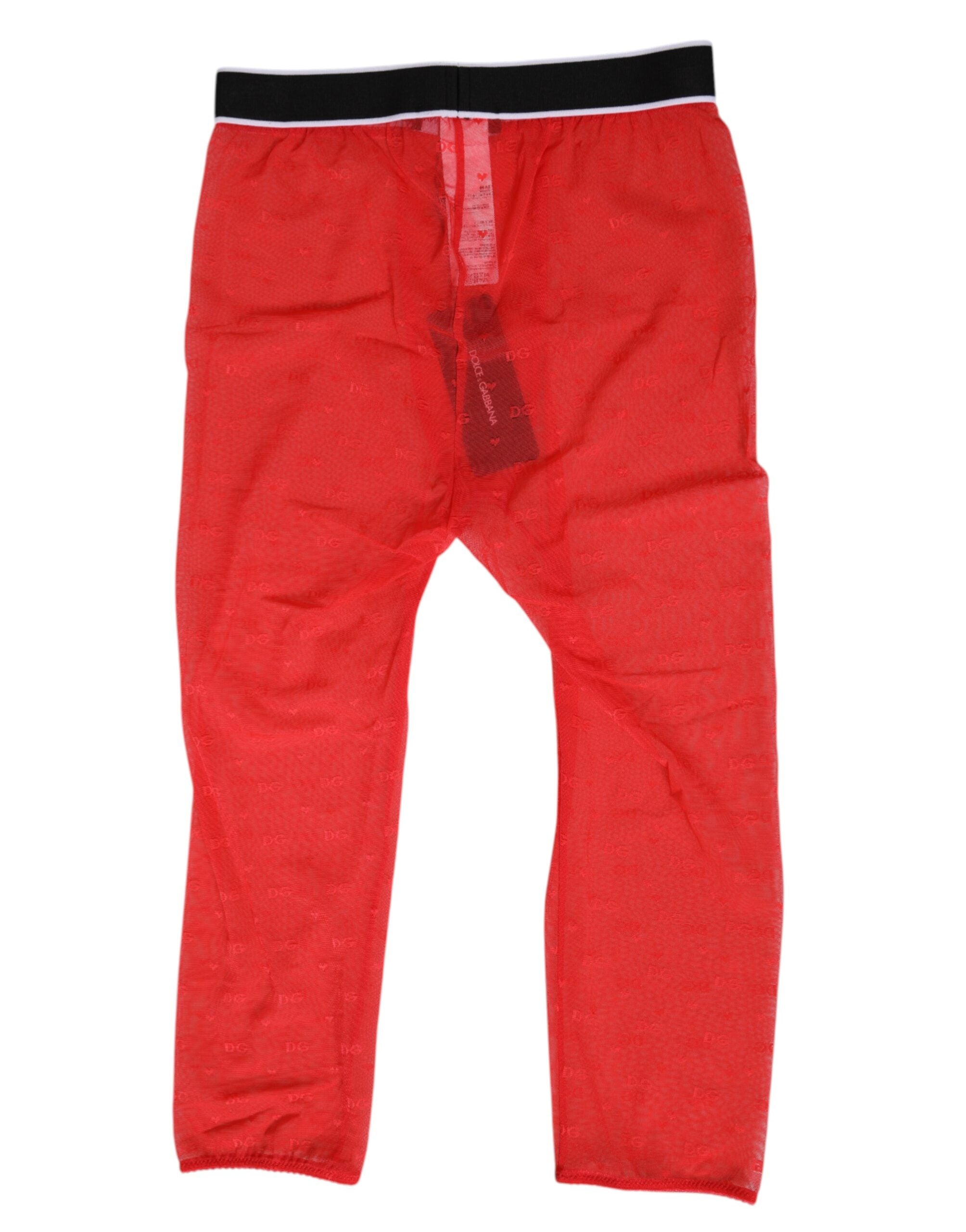 New Dolce & Gabbana Red Logo Lace Tight Midi Trousers Underwear