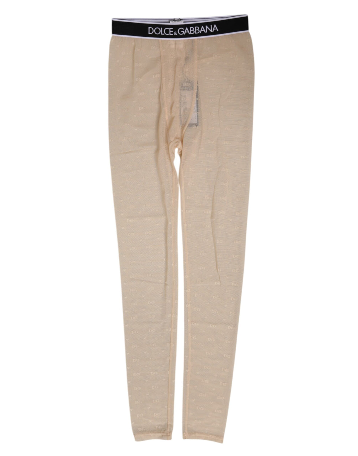 New Dolce & Gabbana Beige Nylon Logo Lace Leggings Pants Underwear