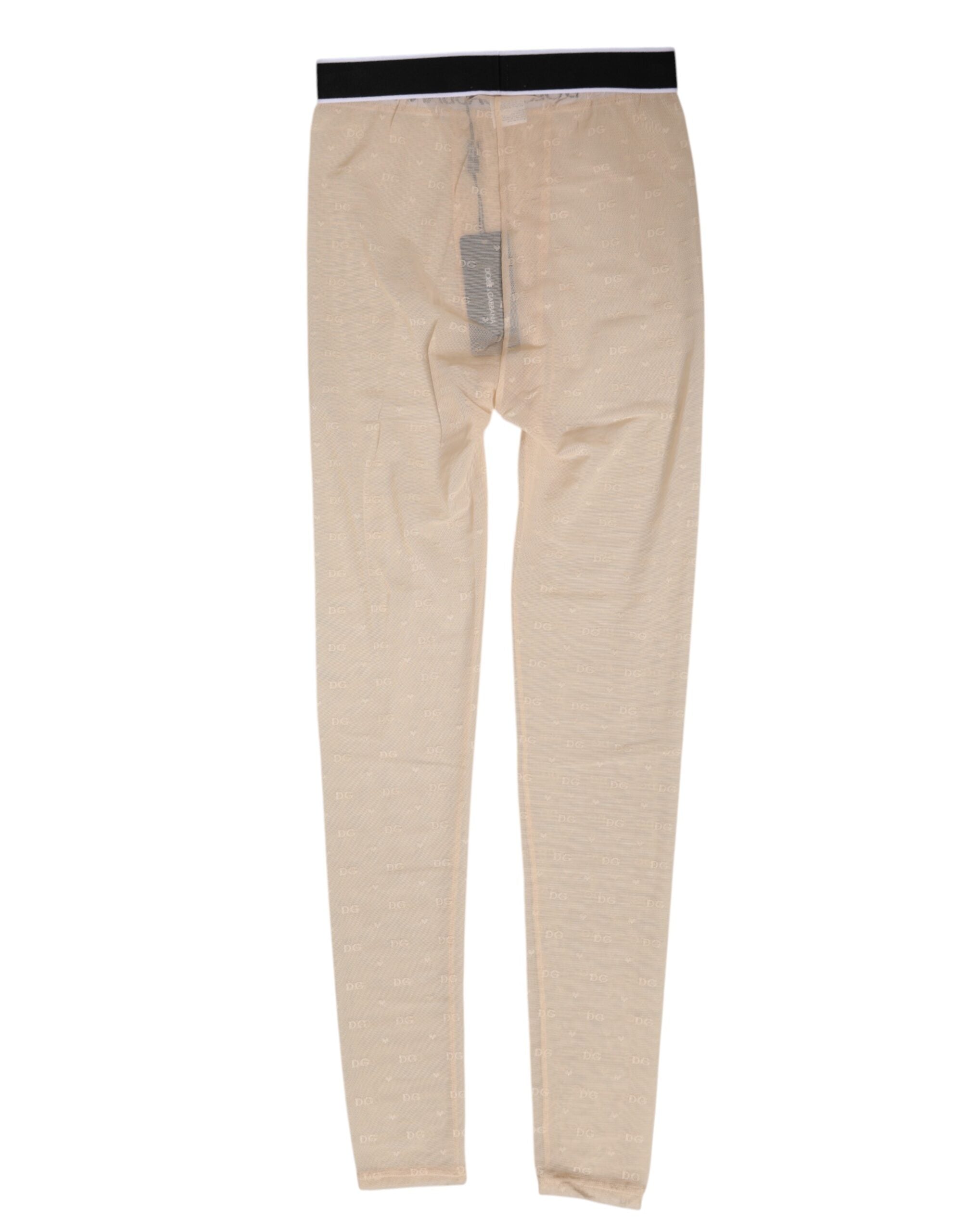 New Dolce & Gabbana Beige Nylon Logo Lace Leggings Pants Underwear