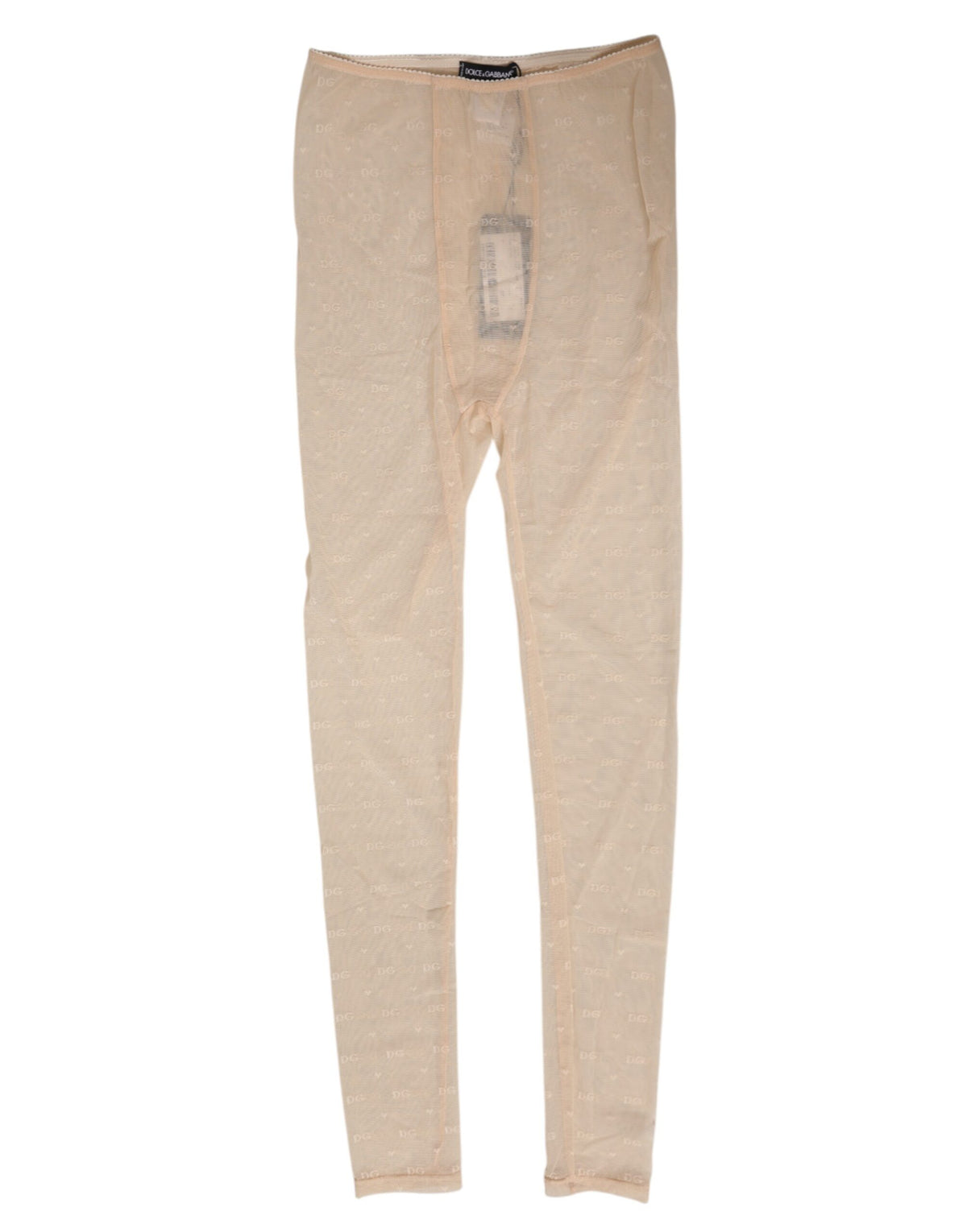 New Dolce & Gabbana Beige Nylon Stretch Logo Lace Leggings Underwear
