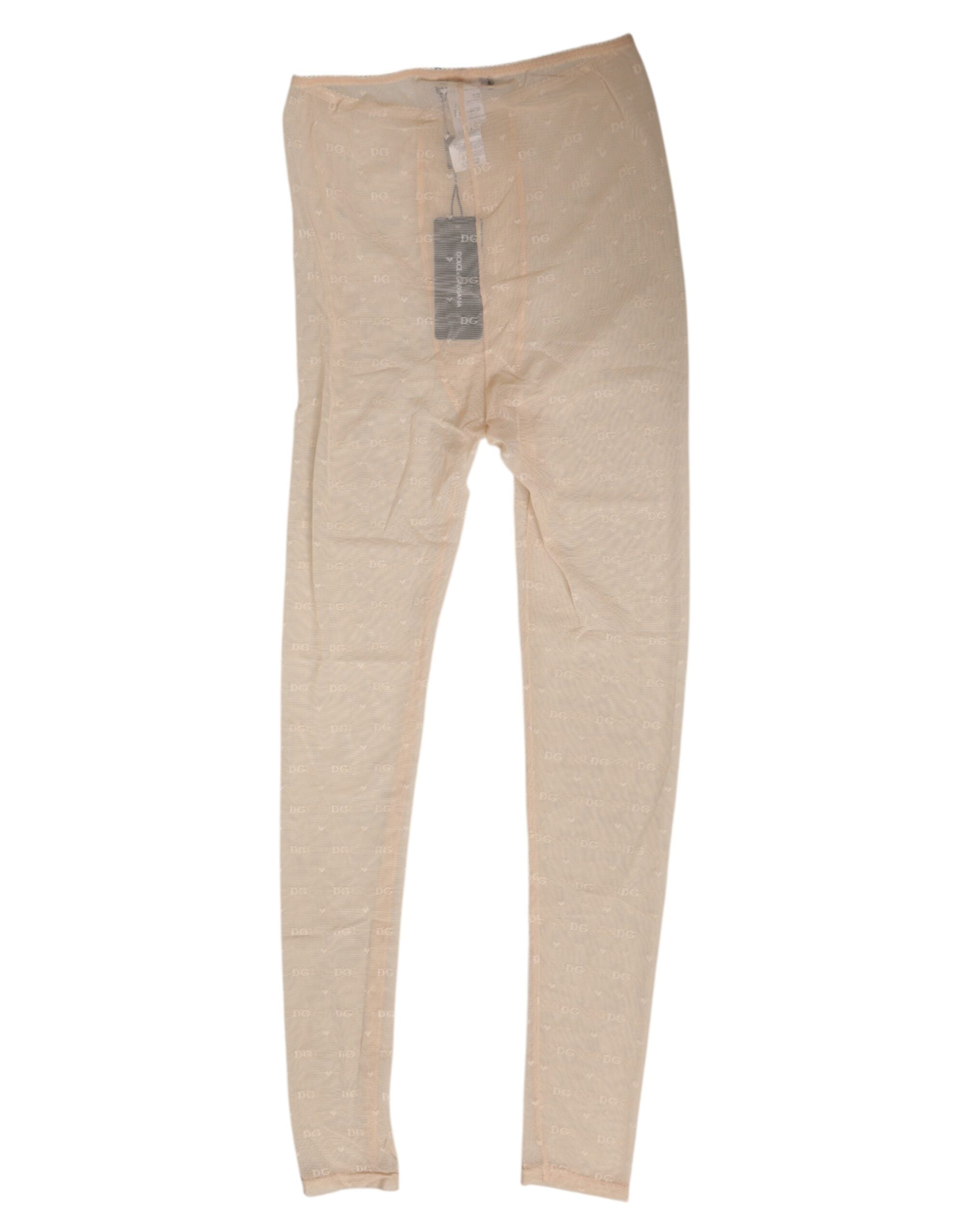New Dolce & Gabbana Beige Nylon Stretch Logo Lace Leggings Underwear