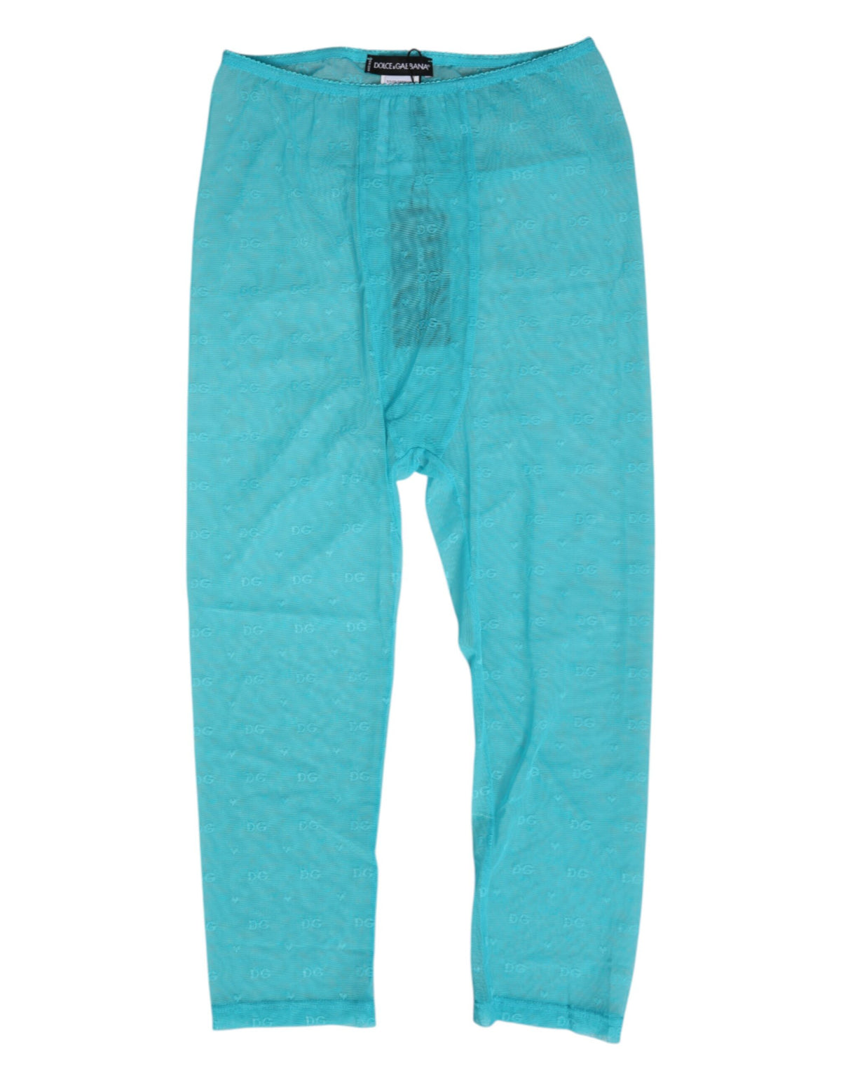New Dolce & Gabbana Light Blue Logo Lace Tight Midi Trouser Underwear