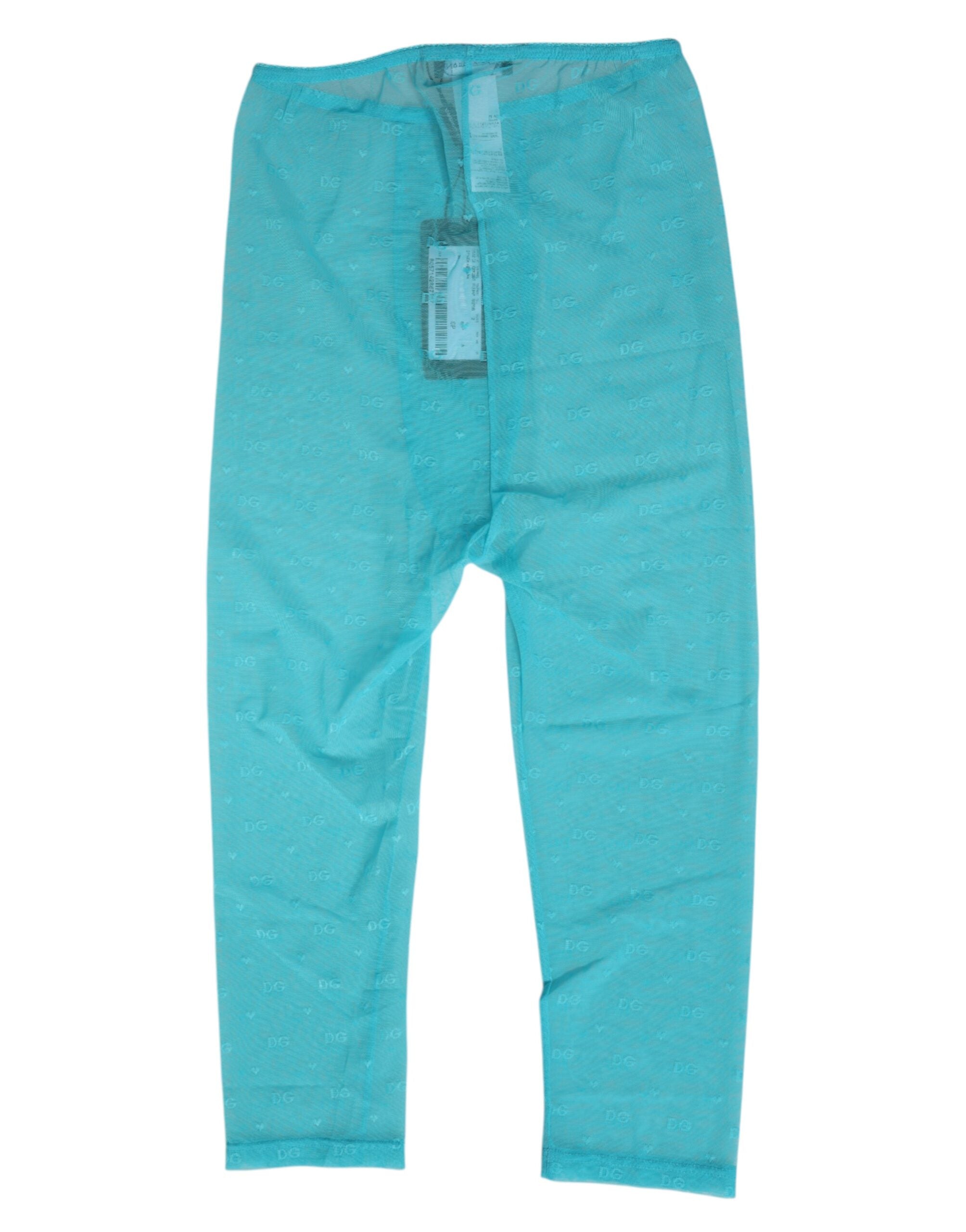 New Dolce & Gabbana Light Blue Logo Lace Tight Midi Trouser Underwear