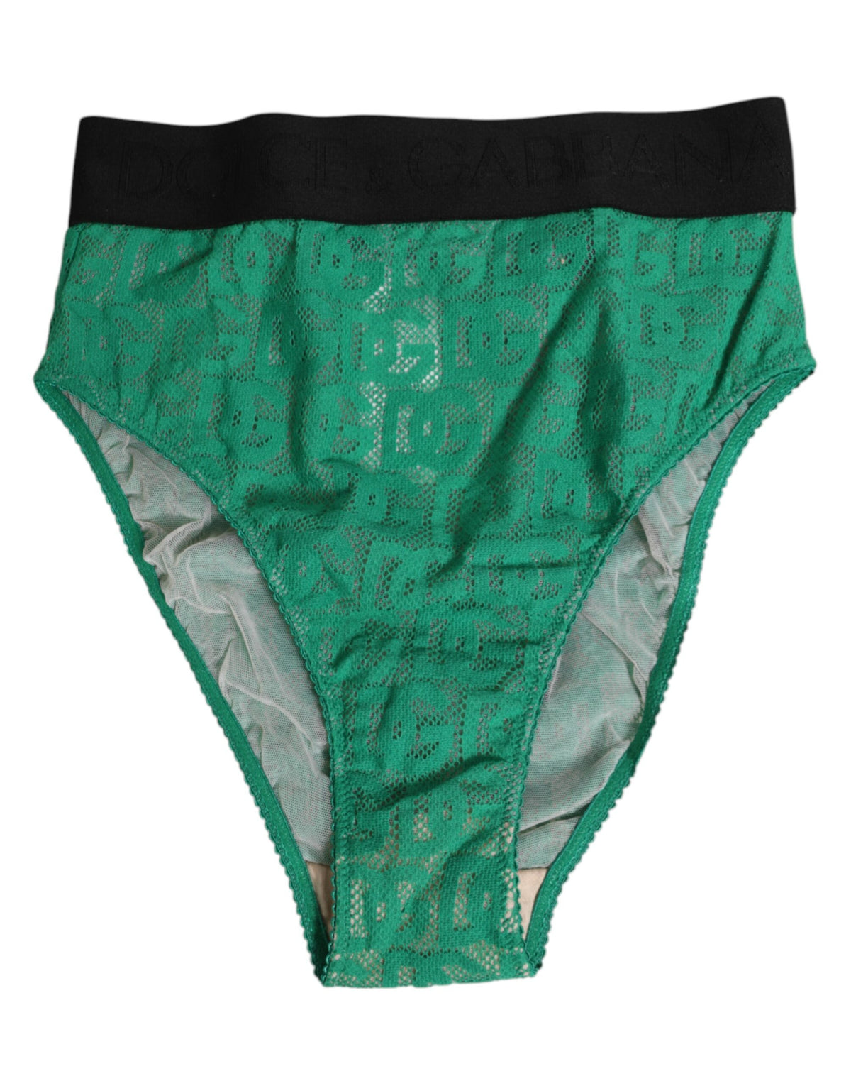New Dolce & Gabbana Green DG Logo Lace High Brief Panty Underwear