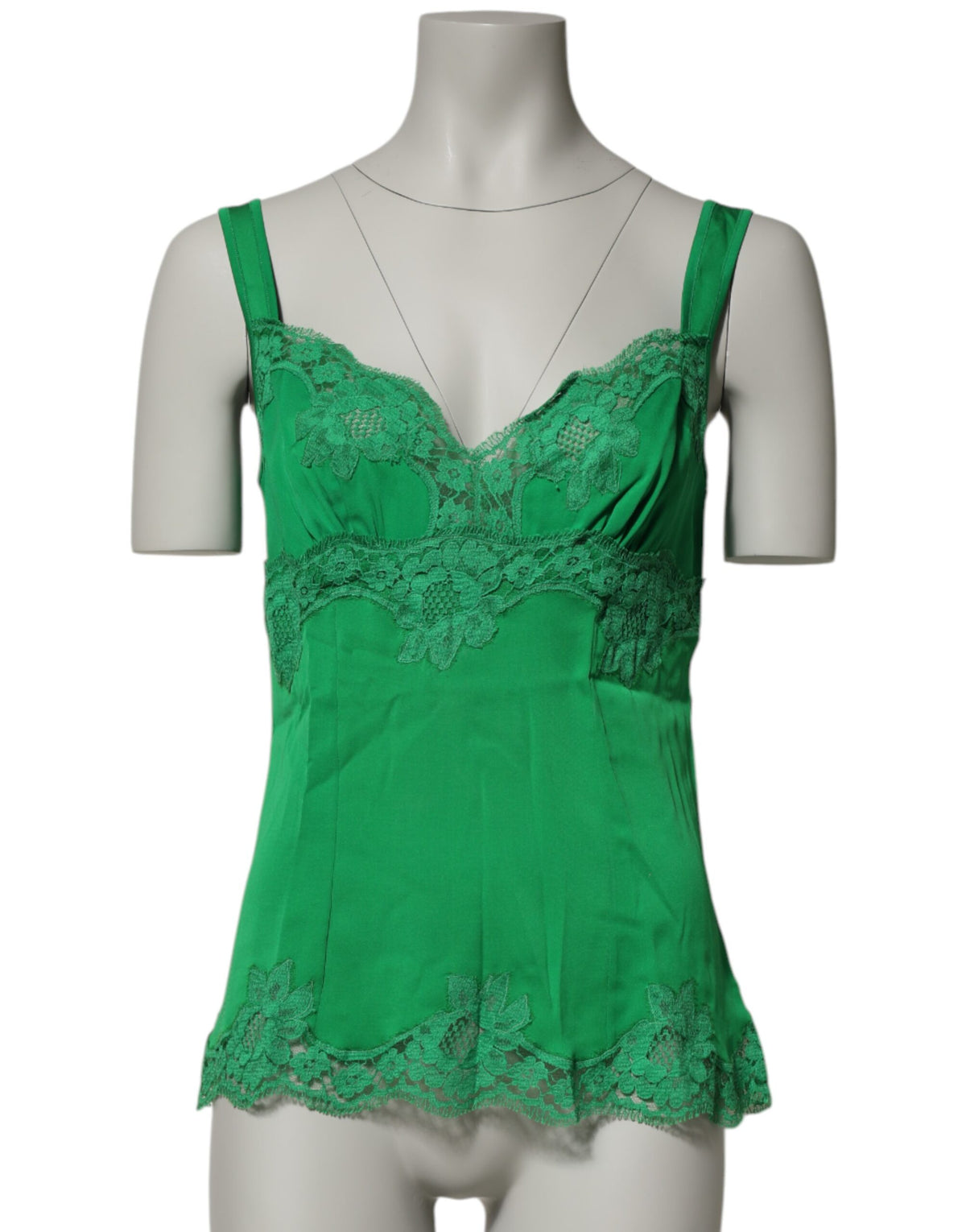New Dolce & Gabbana Green Floral Lace Tank Lingerie Top Underwear