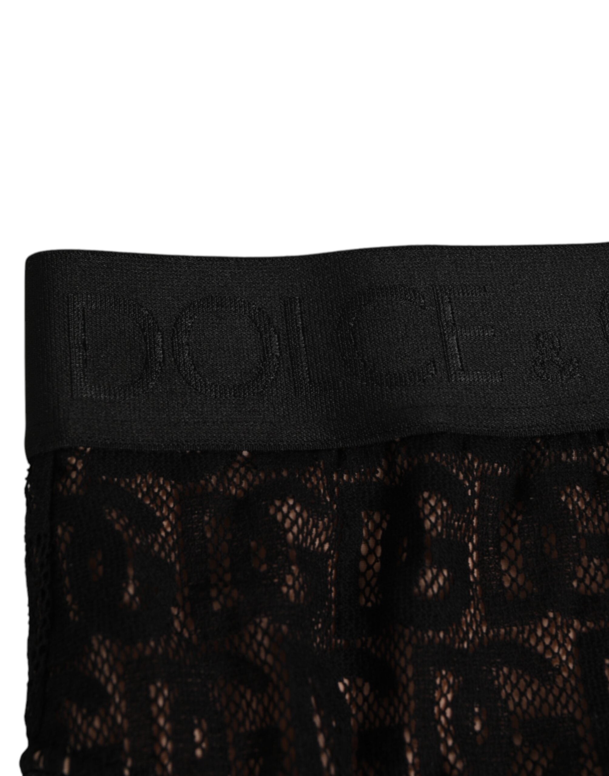 New Dolce & Gabbana Black DG Logo Lace High Brief Panty Underwear