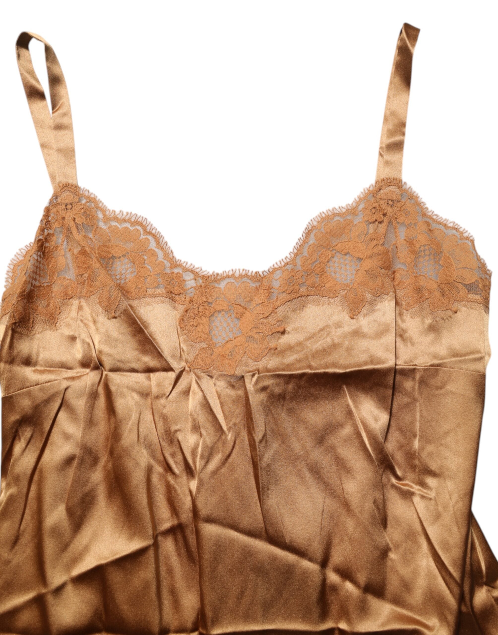New Dolce & Gabbana Brown Floral Lace Tank Lingerie Sleepwear Underwear
