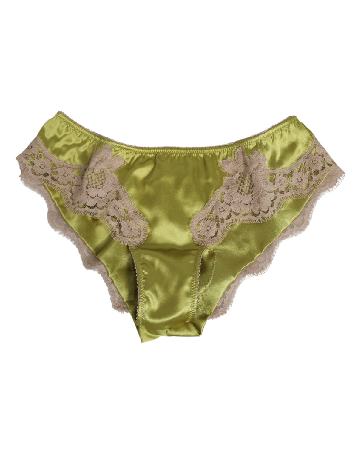 New Dolce & Gabbana Green Silk Satin Floral Lace Trim Panty Underwear