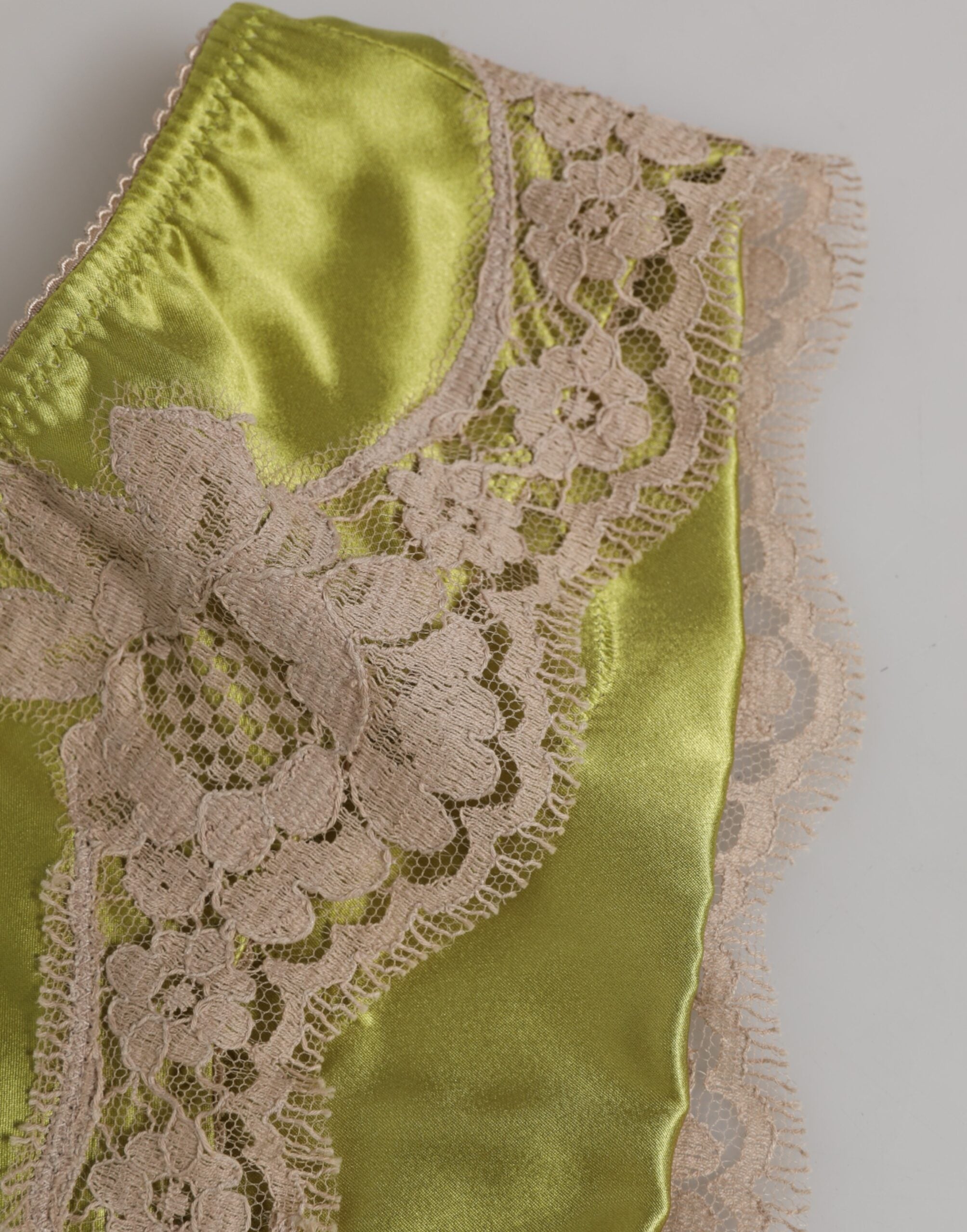 New Dolce & Gabbana Green Silk Satin Floral Lace Trim Panty Underwear