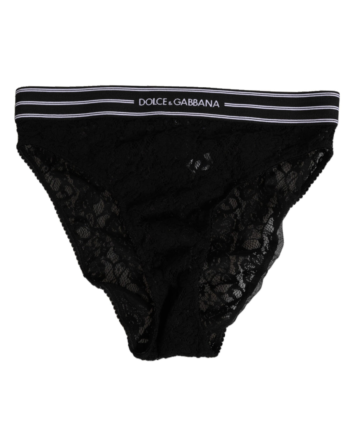 New Dolce & Gabbana Black Lace Slip Brief Logo Waistband Underwear