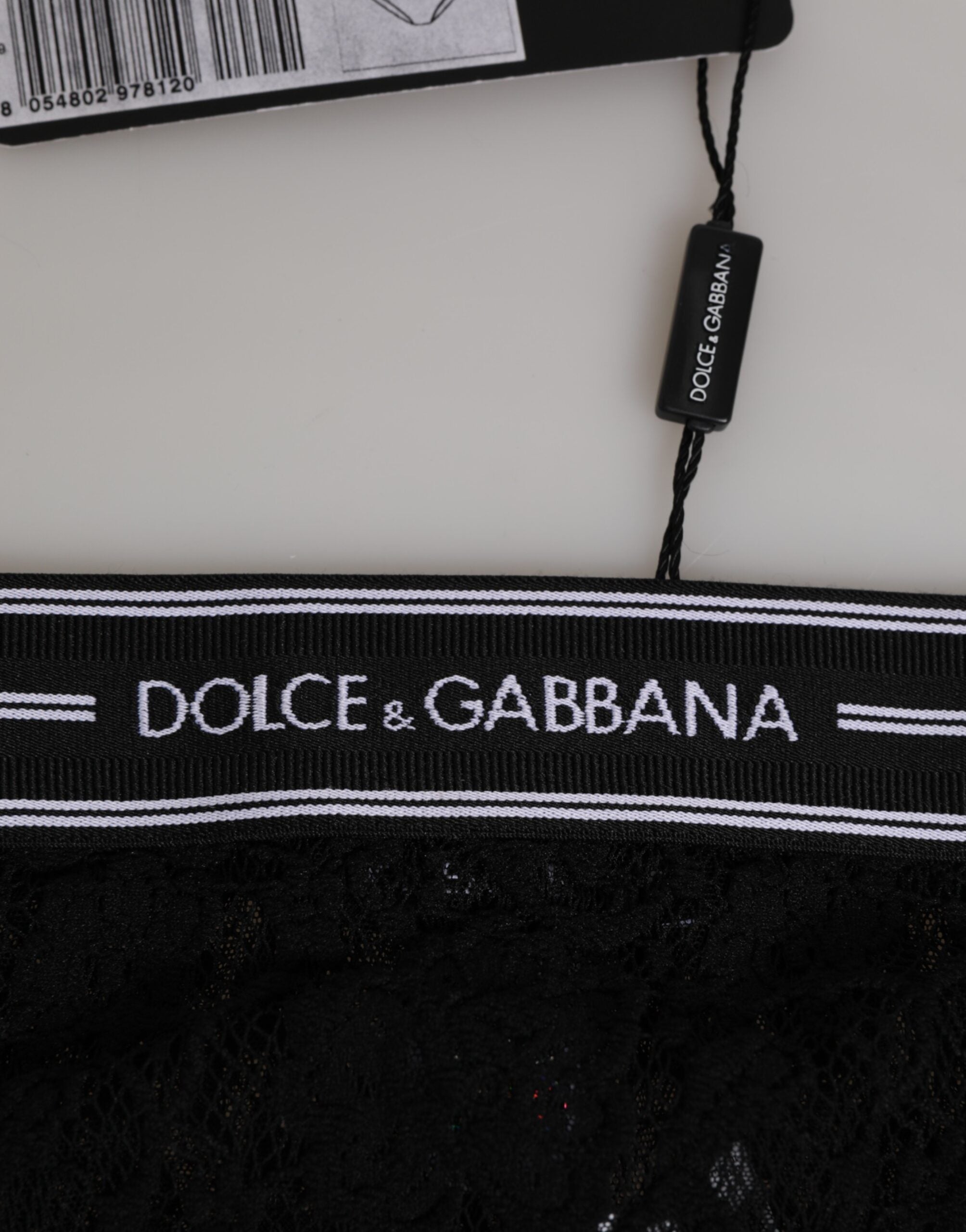 New Dolce & Gabbana Black Lace Slip Brief Logo Waistband Underwear
