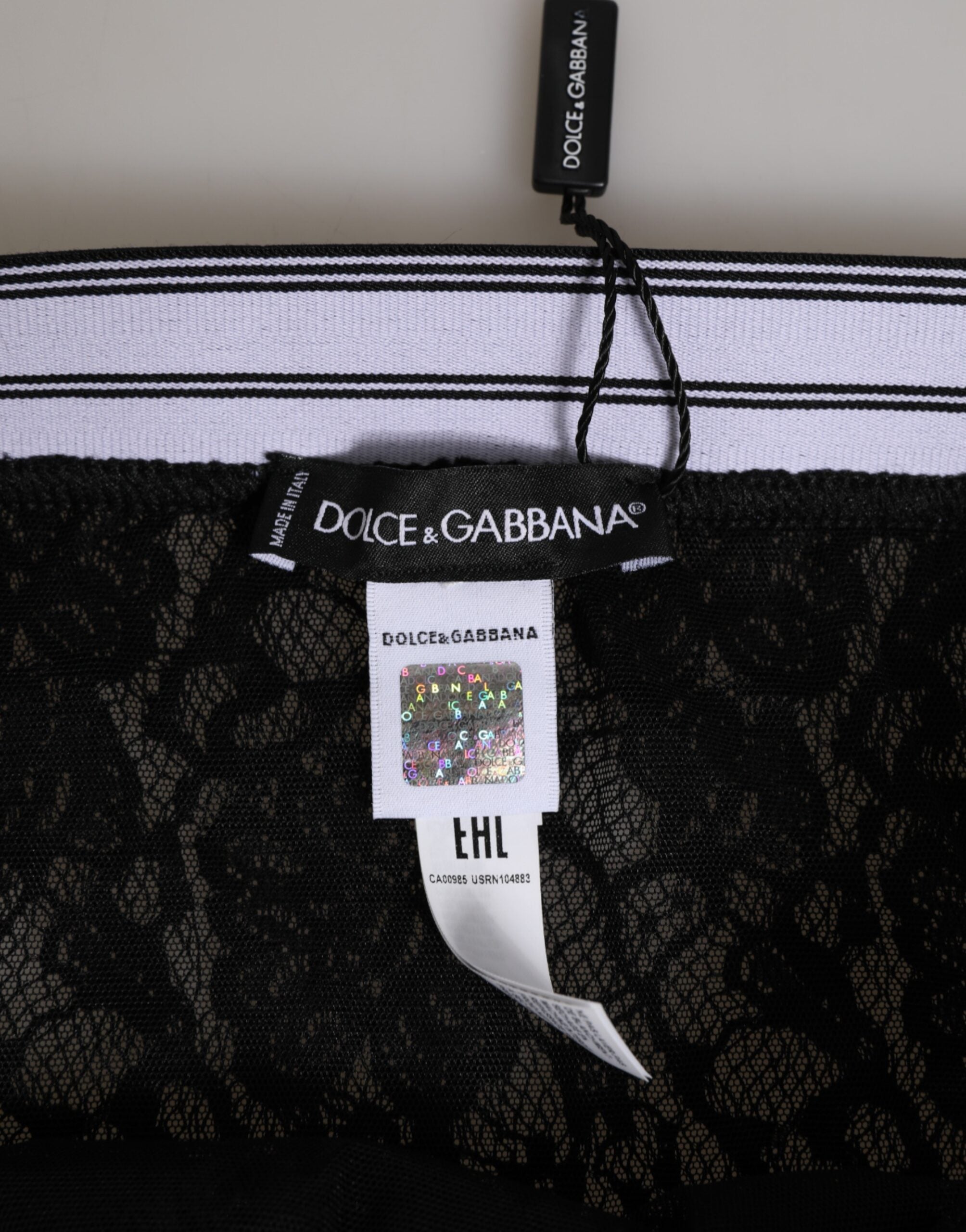 New Dolce & Gabbana Black Lace Slip Brief Logo Waistband Underwear