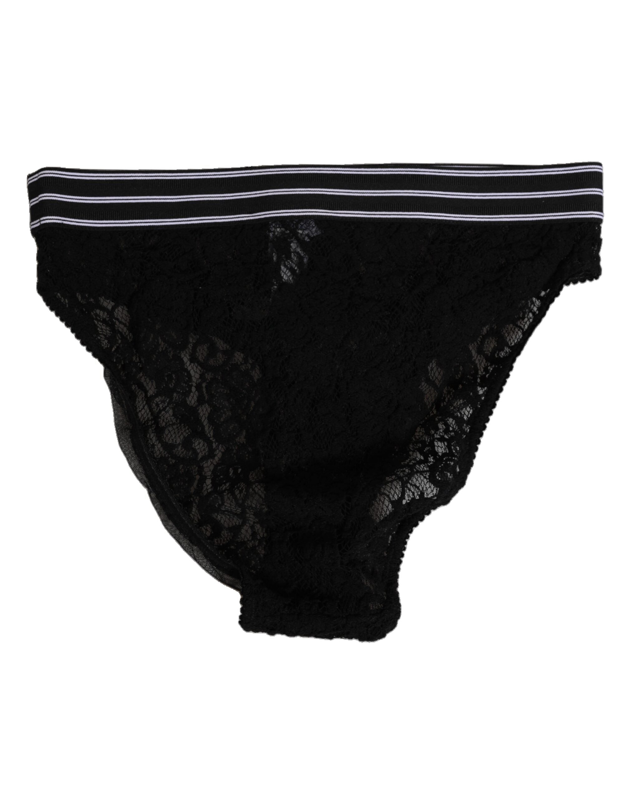 New Dolce & Gabbana Black Lace Slip Brief Logo Waistband Underwear