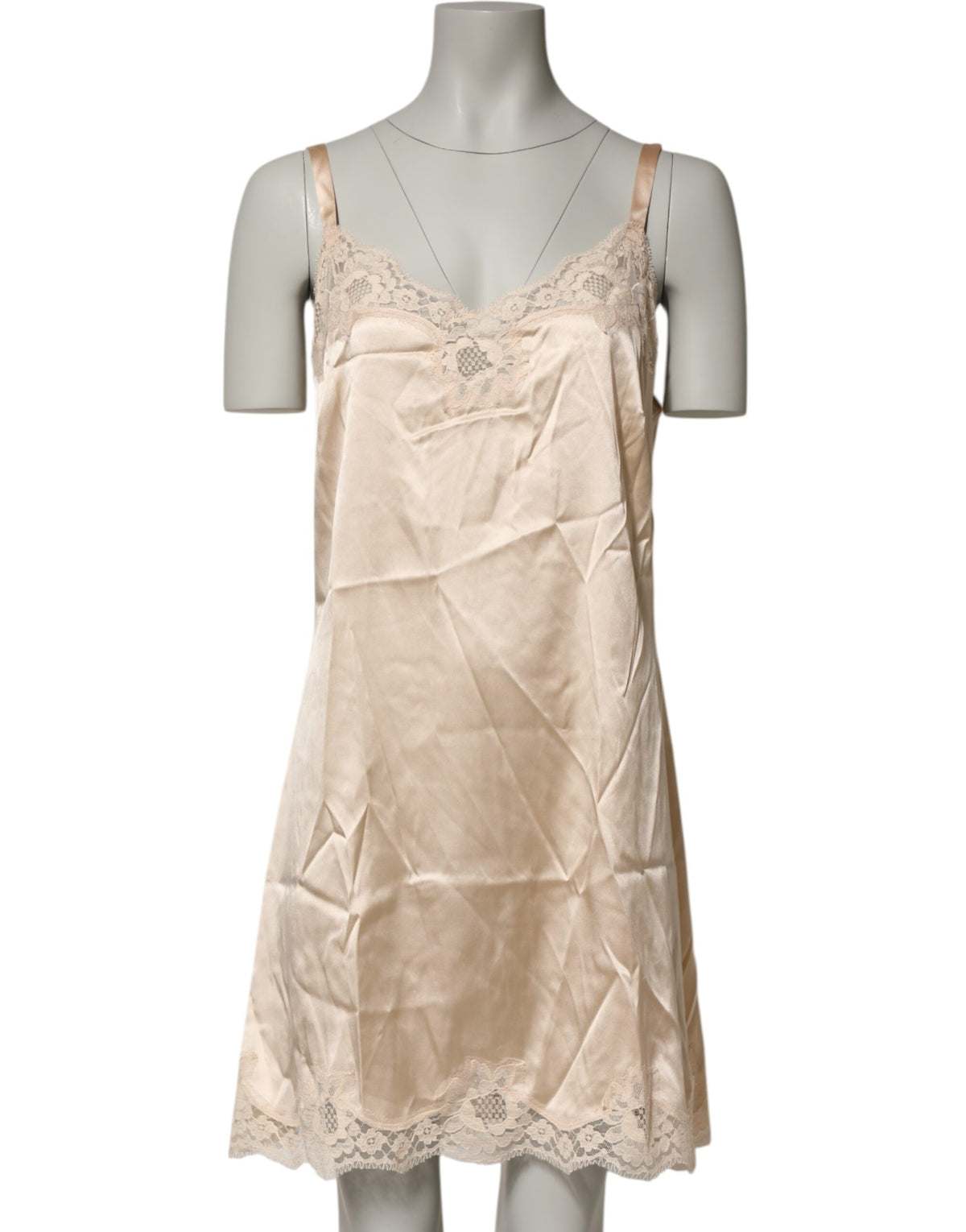 New Dolce & Gabbana Nude Chemise Lingerie Silk Blend Lace Trim Dress