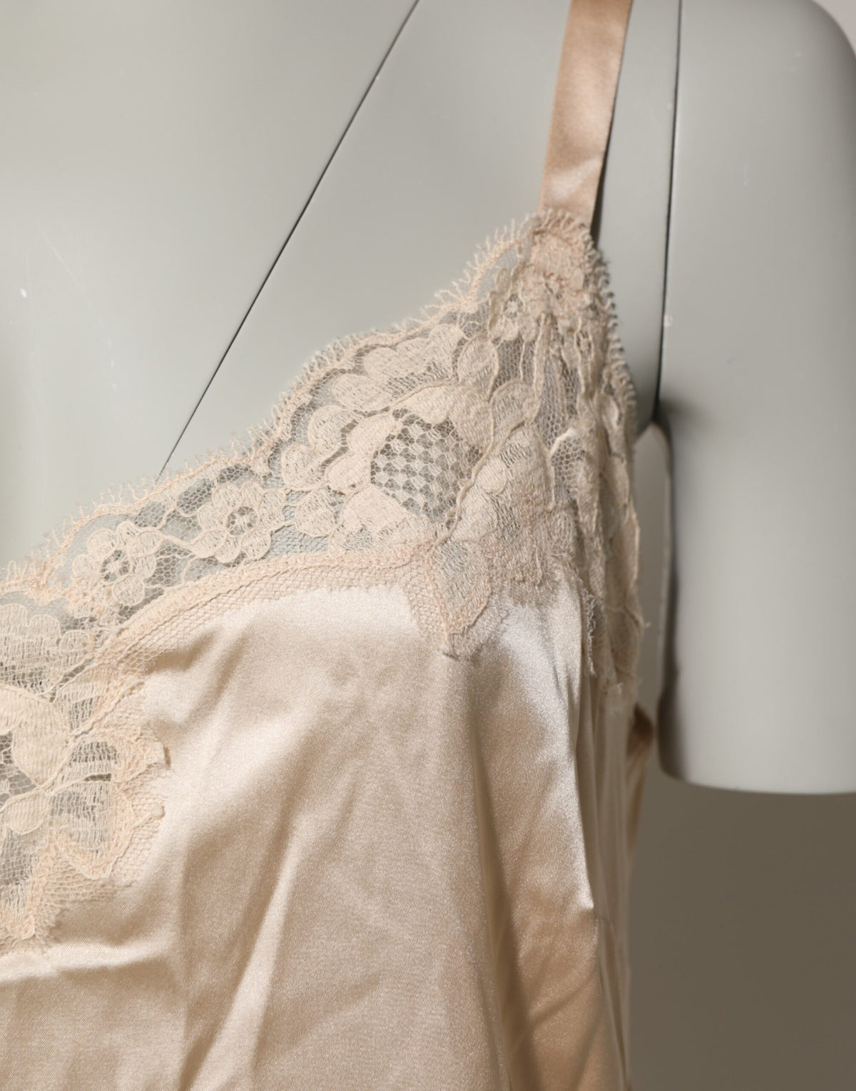 New Dolce & Gabbana Nude Chemise Lingerie Silk Blend Lace Trim Dress
