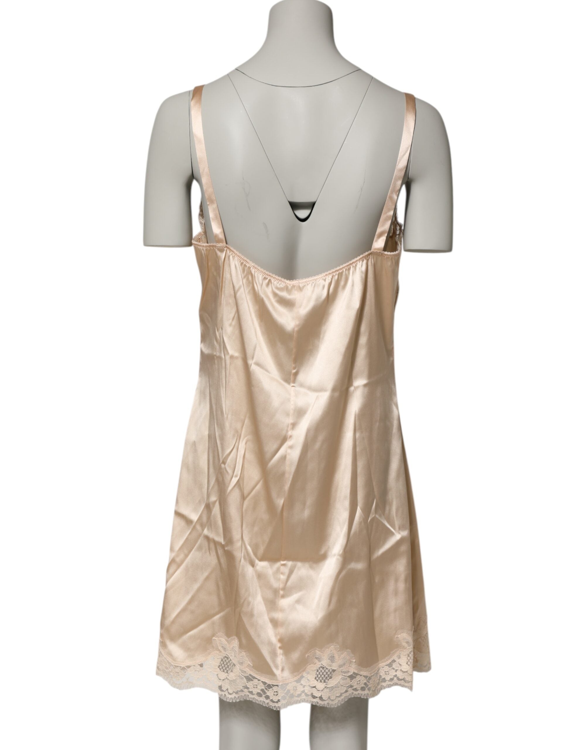New Dolce & Gabbana Nude Chemise Lingerie Silk Blend Lace Trim Dress