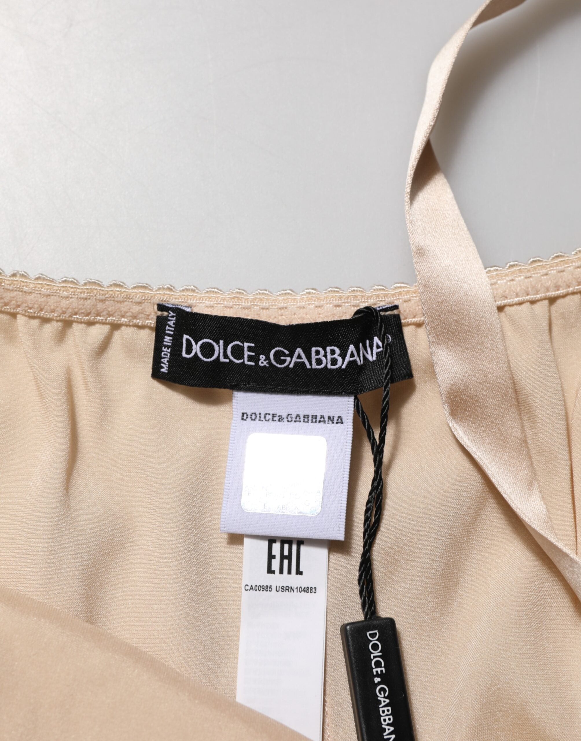 New Dolce & Gabbana Nude Chemise Lingerie Silk Blend Lace Trim Dress