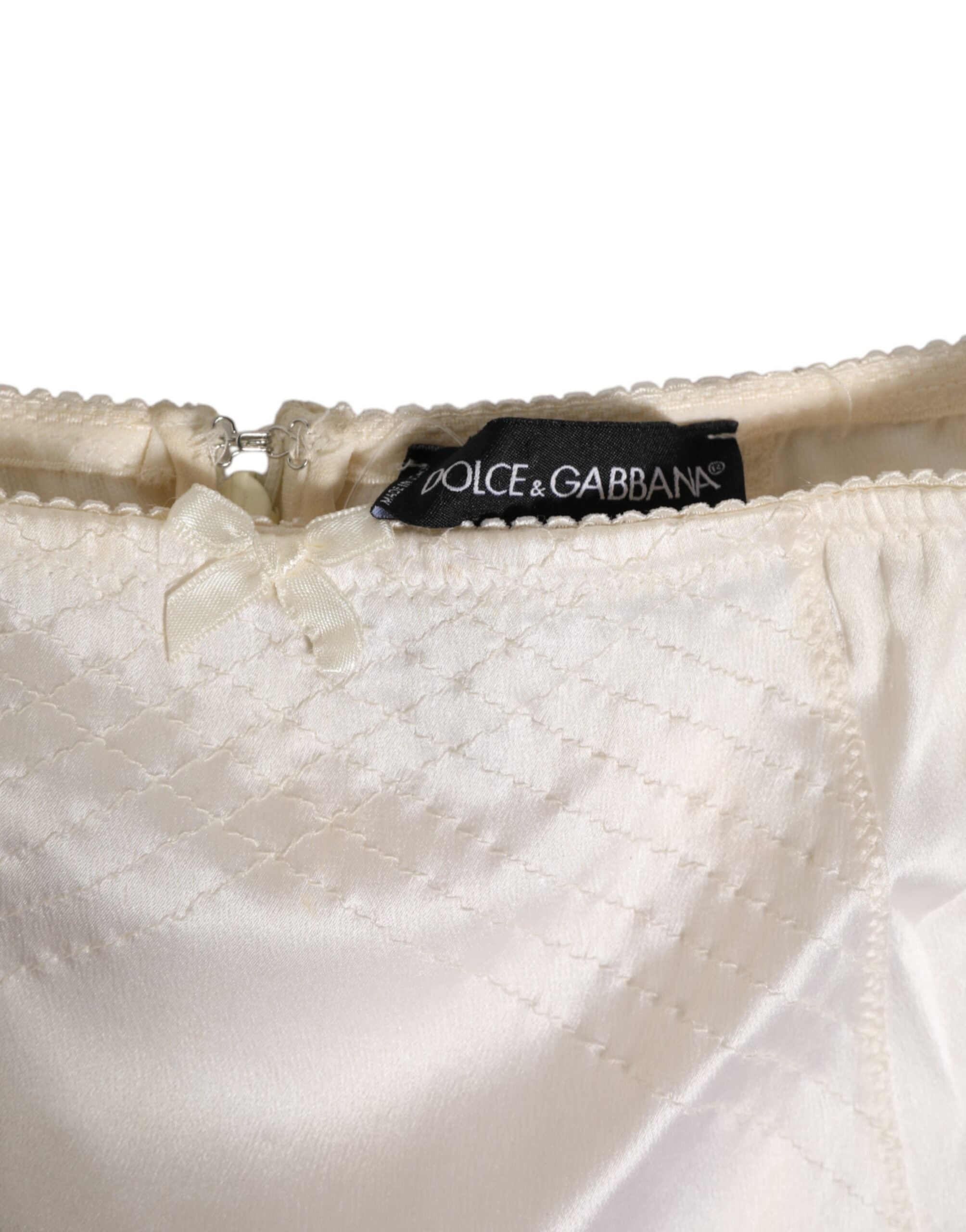 New Dolce & Gabbana Off White Silk High Waist Girdle Panty Underwear