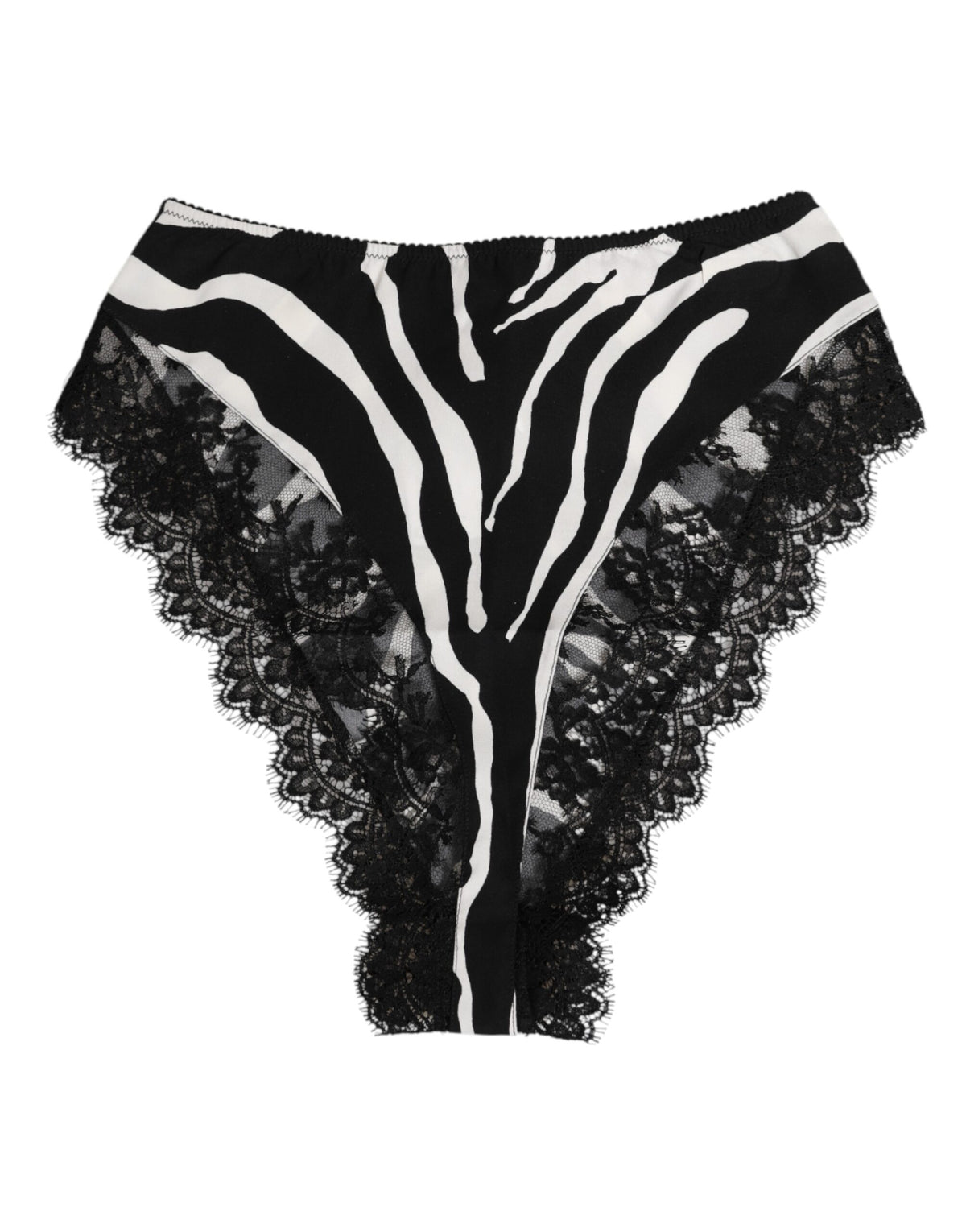 New Dolce & Gabbana Black Silk Zebra Print Lace High Waist Underwear